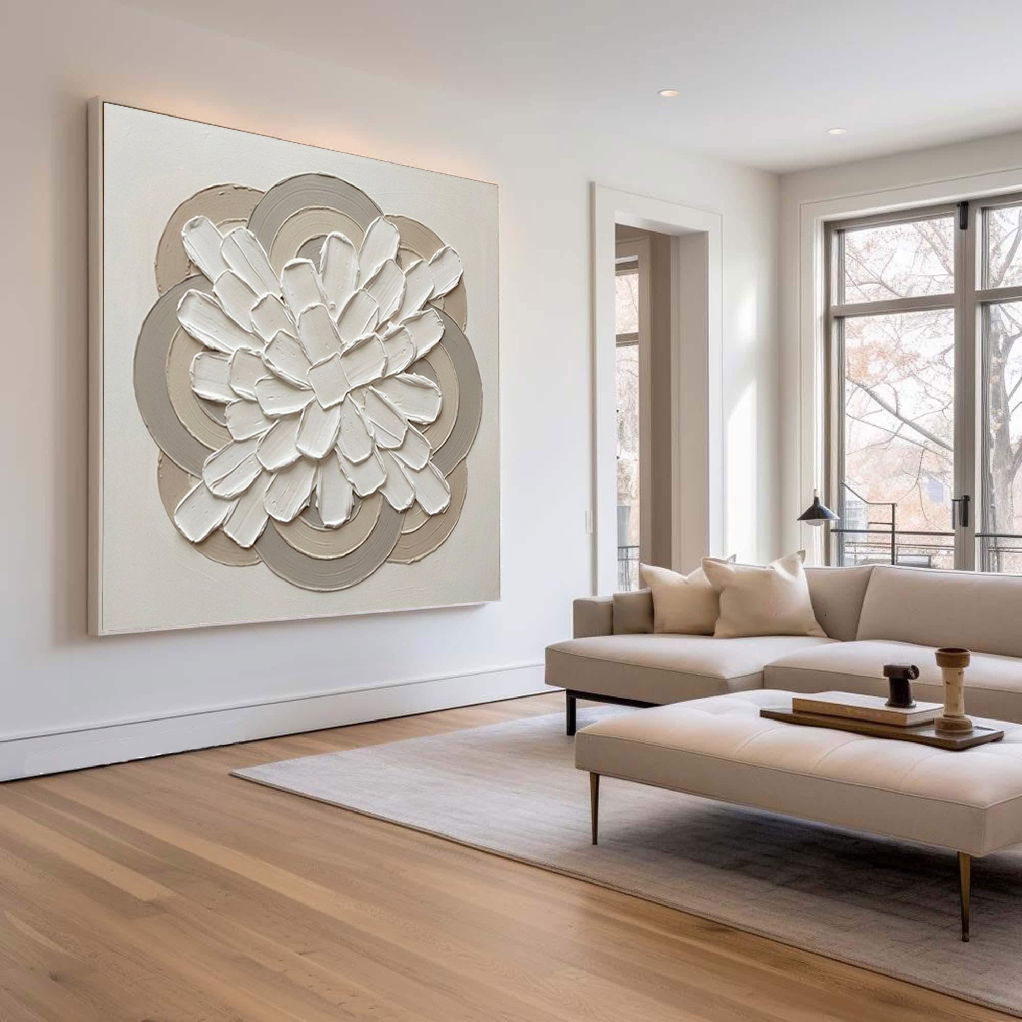 Large Petal Relief Mandala Wall Art Hand Painted Texture Painting