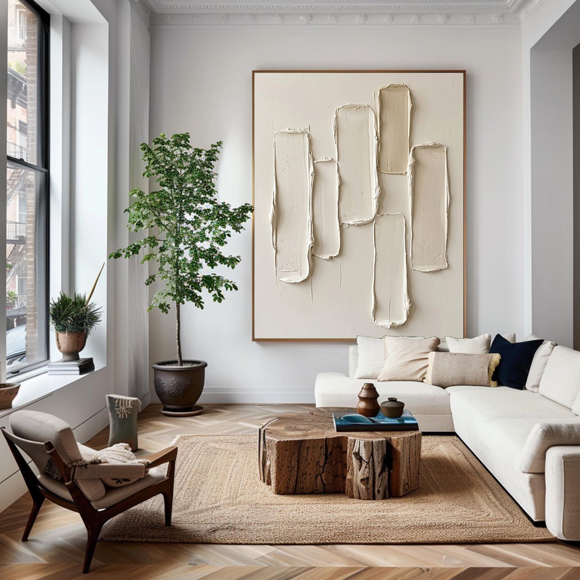 Large Cream Abstract Texture Painting Modern Neutral Wall Art 