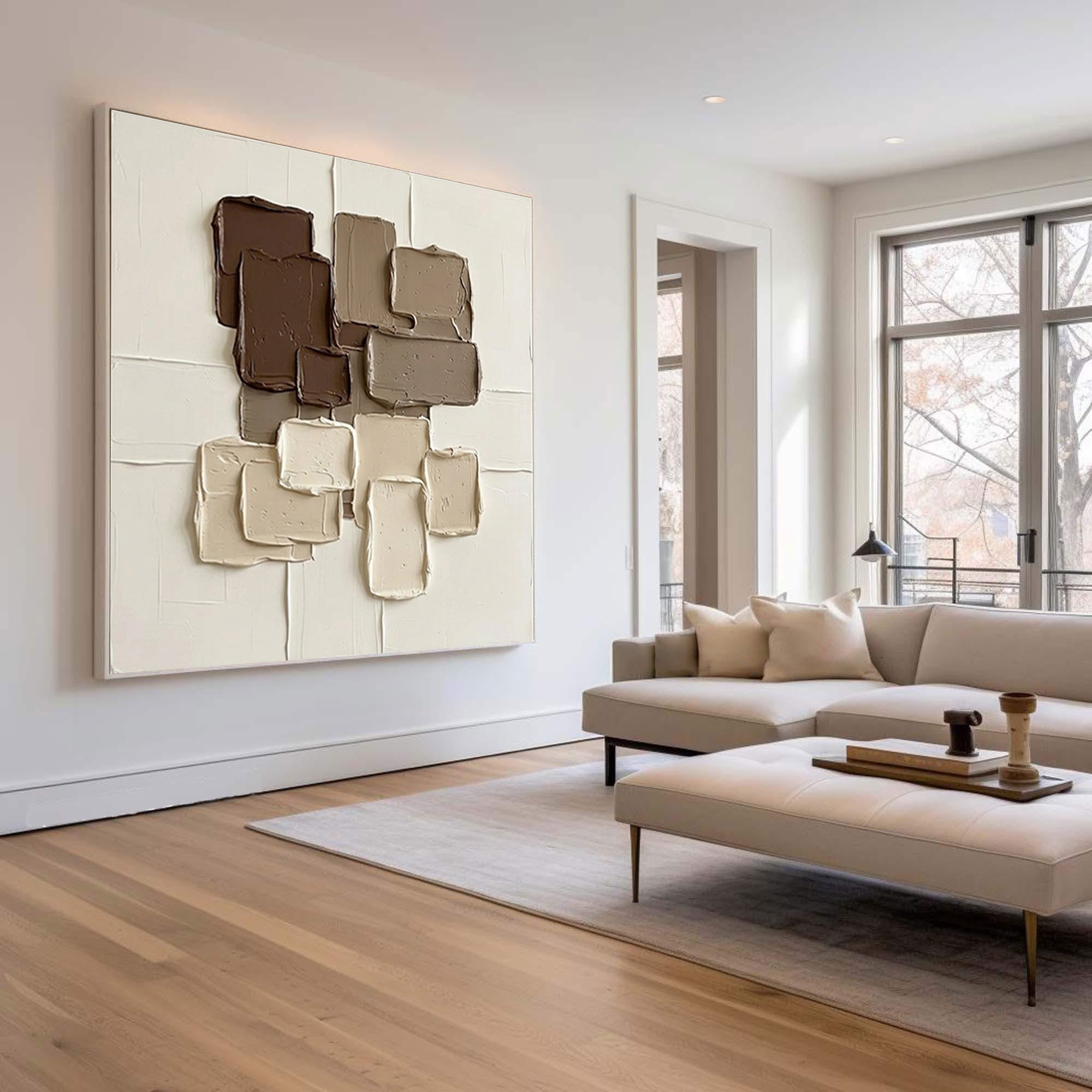 Large Earth Tone Relief Wall Art Neutral Brown Textured Painting