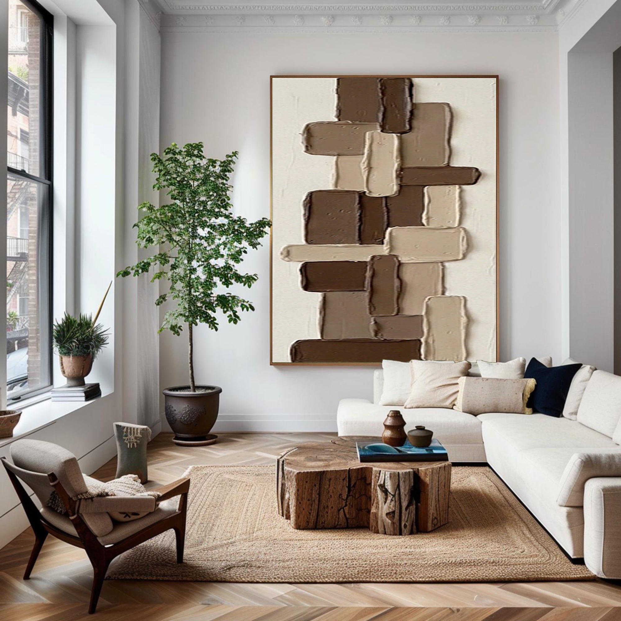 Large Architectural Brown Texture Wall Art Handmade Canvas Painting