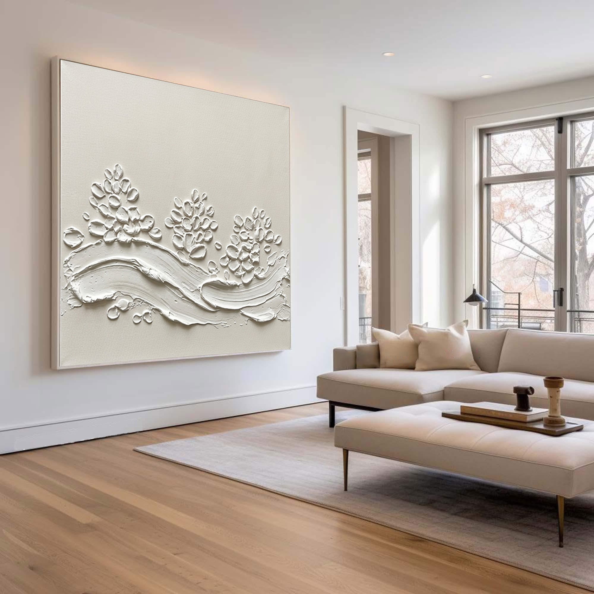 Large Layered Limestone Relief Wall Art Neutral Contemporary Texture Painting 