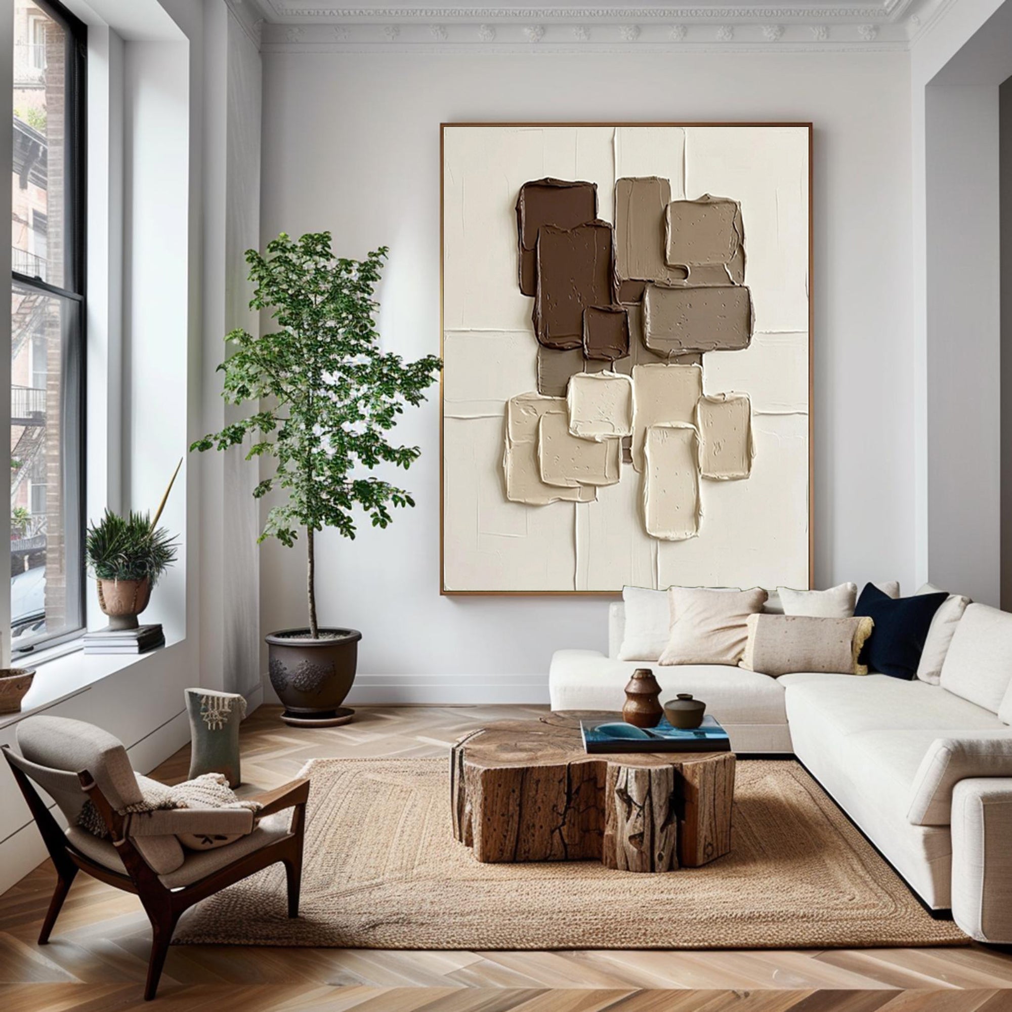 Large Modern Mocha Abstract Canvas Art Neutral Textured Wall Decor 