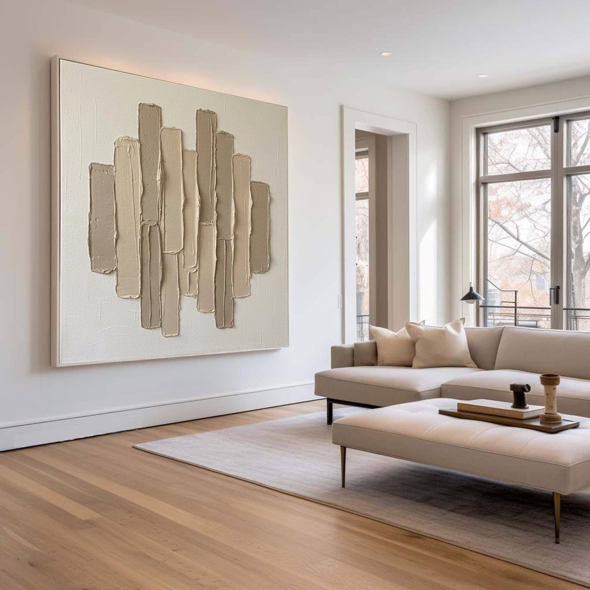Large Architectural Columns Wall Art Neutral Textured Relief Painting 