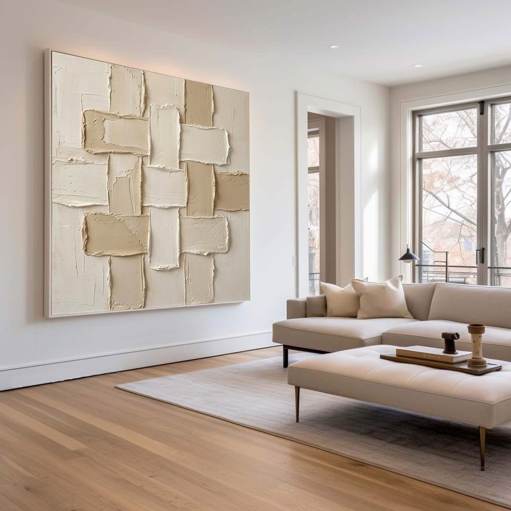 Large Balanced Relief Grid Wall Art Minimalist Neutral Painting