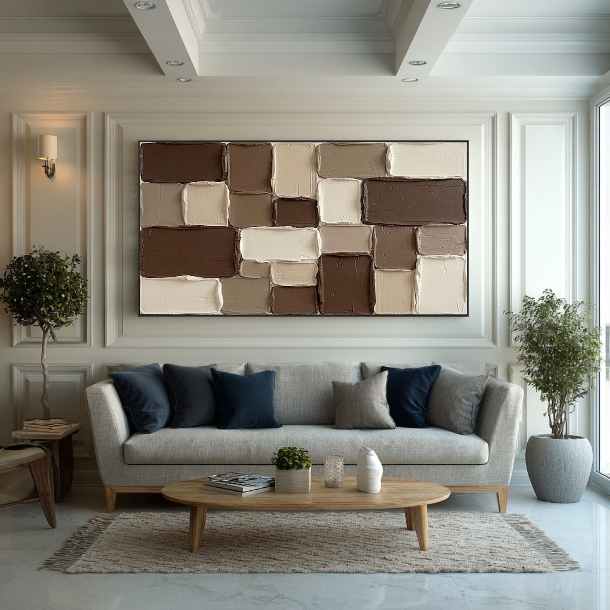 Large Geometric Textured Canvas Art Neutral Brown Abstract Painting | ArtvistaGallery