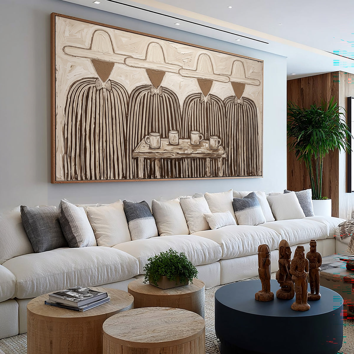 Where Four Stories Meet Figurative Folk Art Painting Four Figures Textured Wall Decor