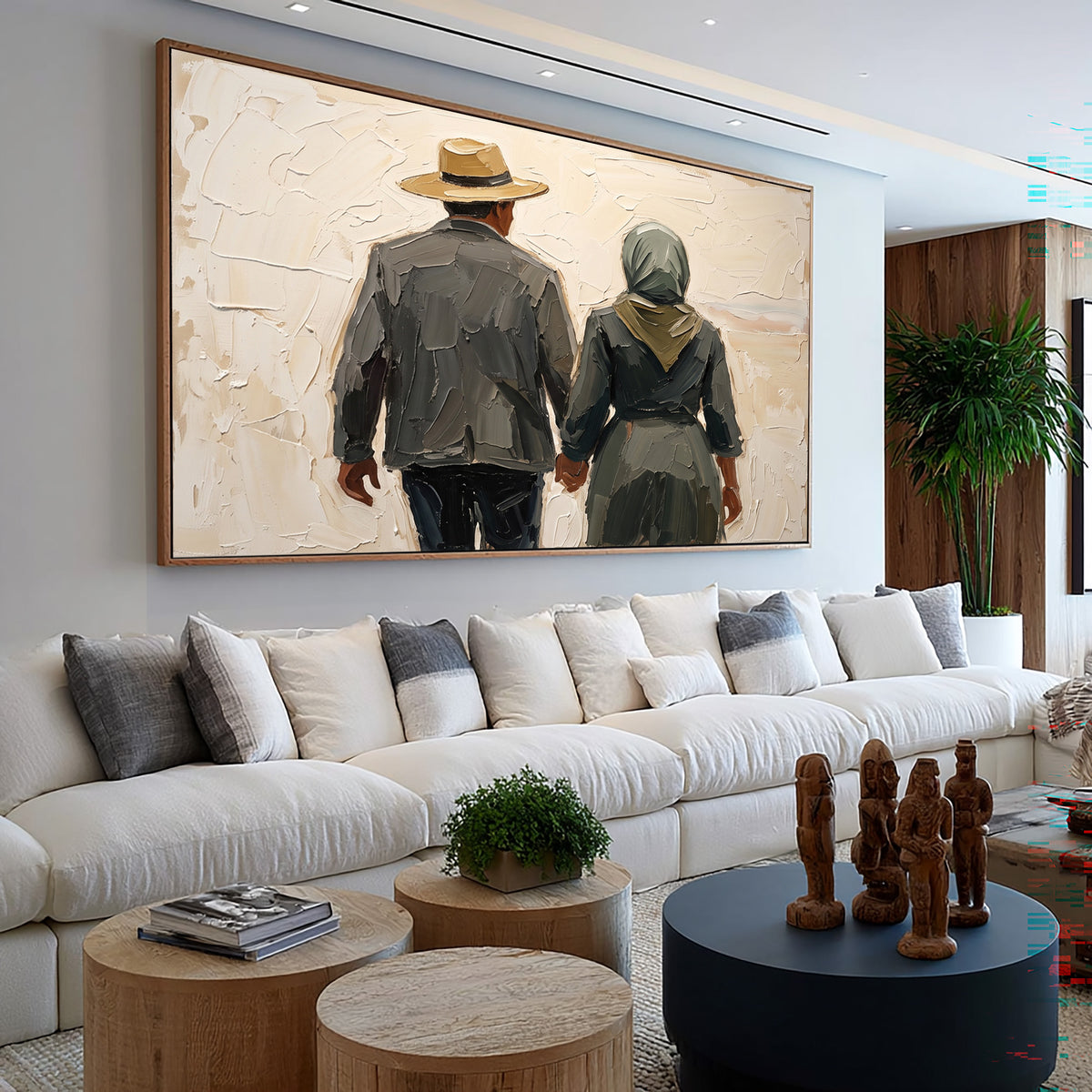 Large Textured Couple Painting Romantic Western Landscape Wall Art