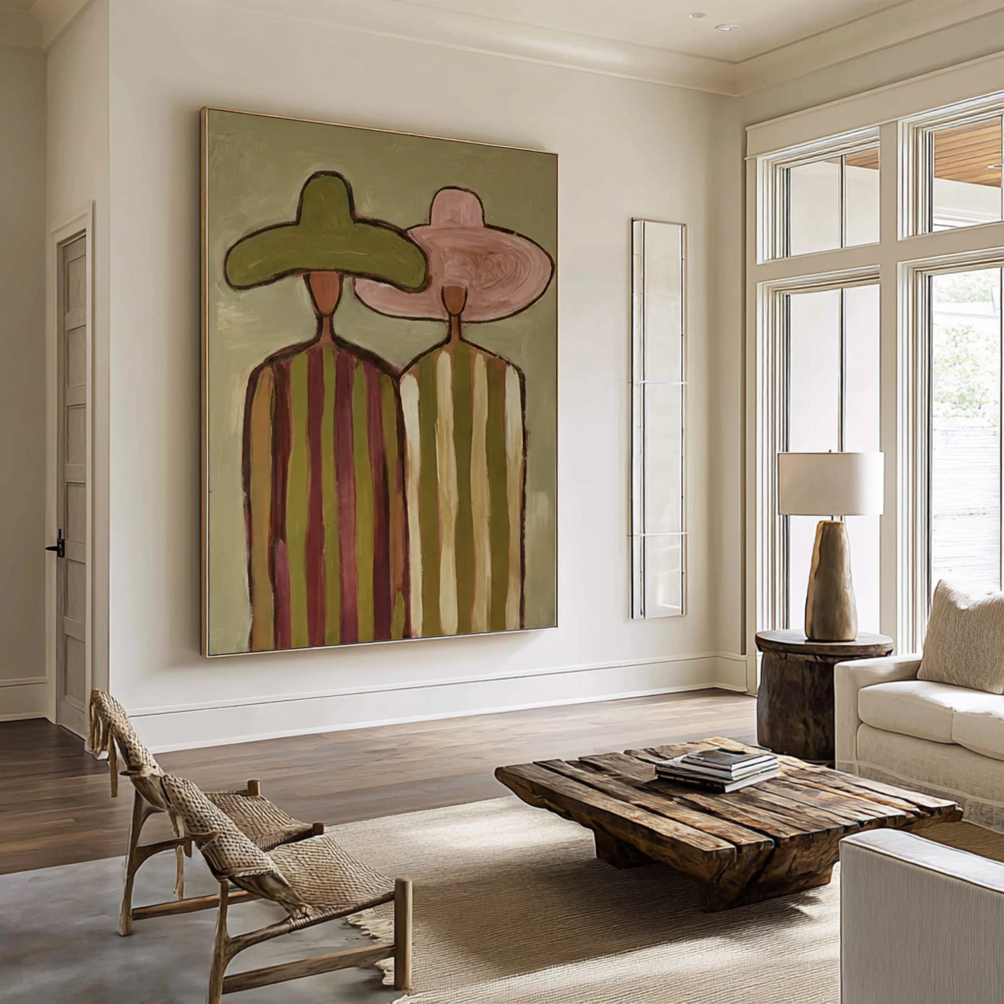 Contemporary Boho Couple Painting Elegant Abstract Figure Wall Decor