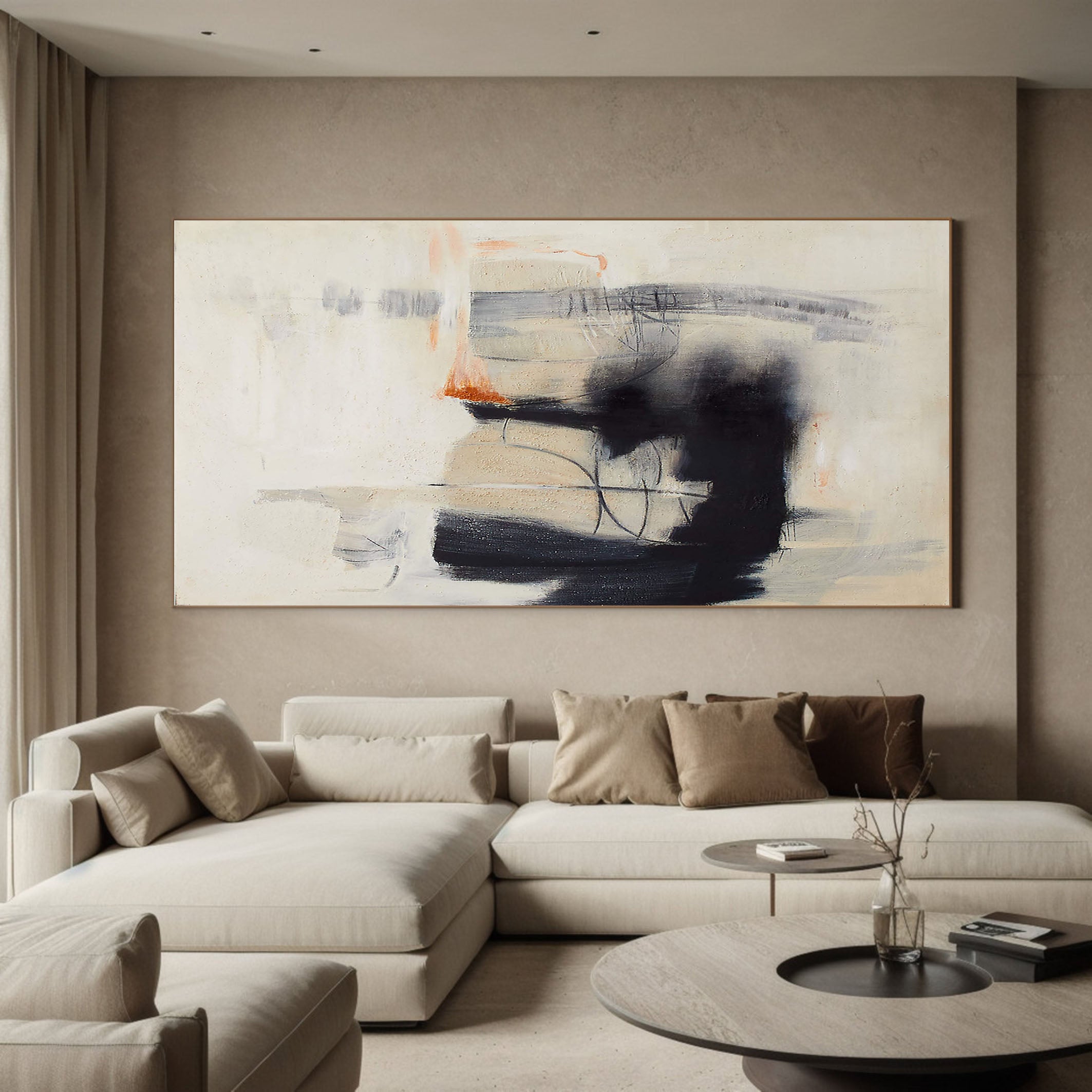 Horizontal Abstraction with Ink-like Marks, Modern Wall Art #BGA 057