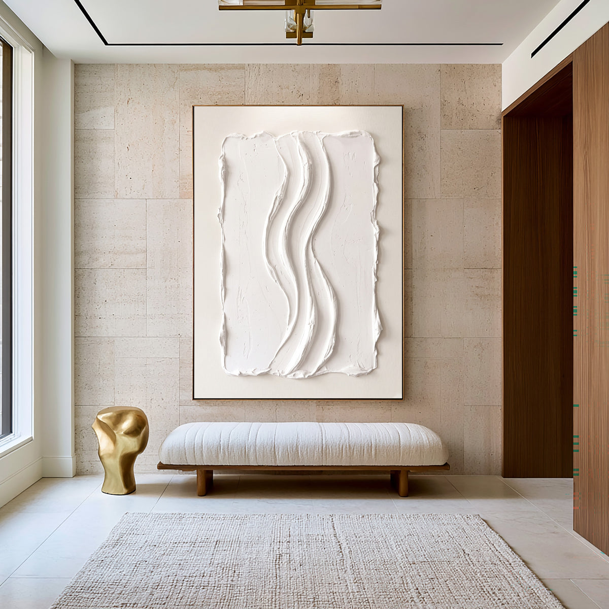 Large Architectural White Textured Wall Art Abstract Oil Painting Modern Minimalist Luxury Interior Artwork
