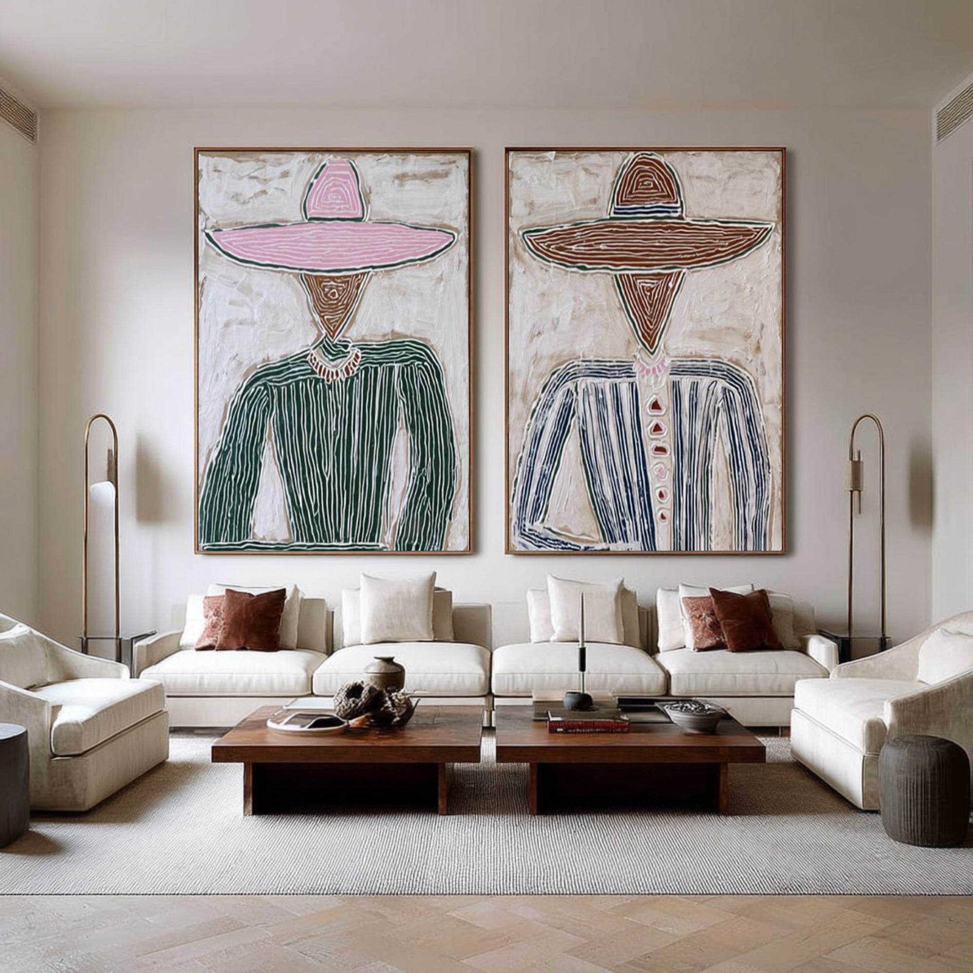 Large Abstract Couple Portrait Painting Modern Diptych Wall Art | ArtvistaGallery