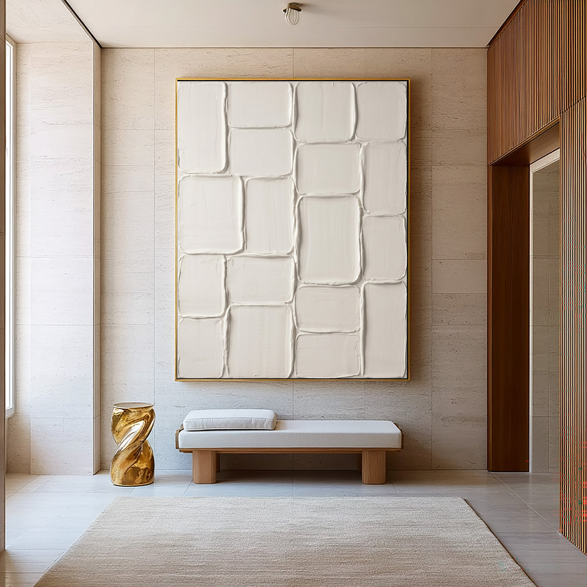 Hand Painted Ivory Plaster Blocks Large Textured Wall Art Modern Architectural Relief Contemporary Artwork