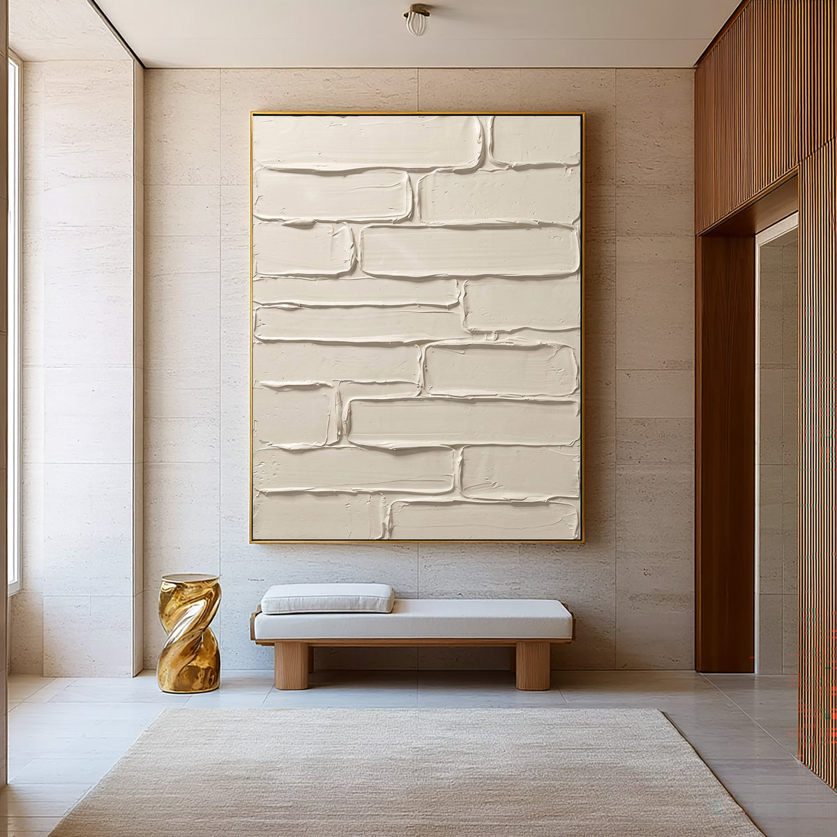 Weathered Lines Warm Neutral Handmade Artwork Textured Abstract Painting Cream White Contemporary Wall Decor