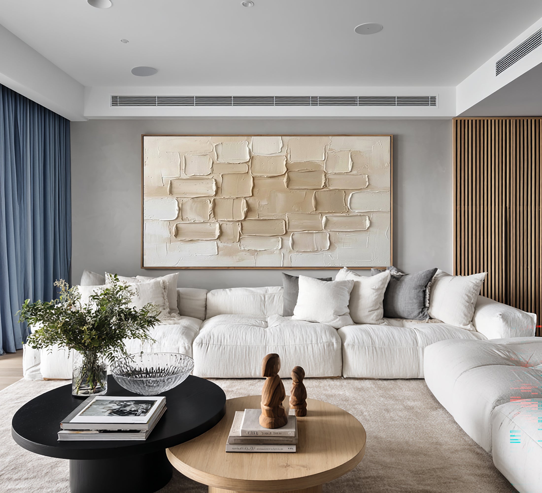 Large Neutral Brick Wall Art Horizontal Textured Abstract Canvas