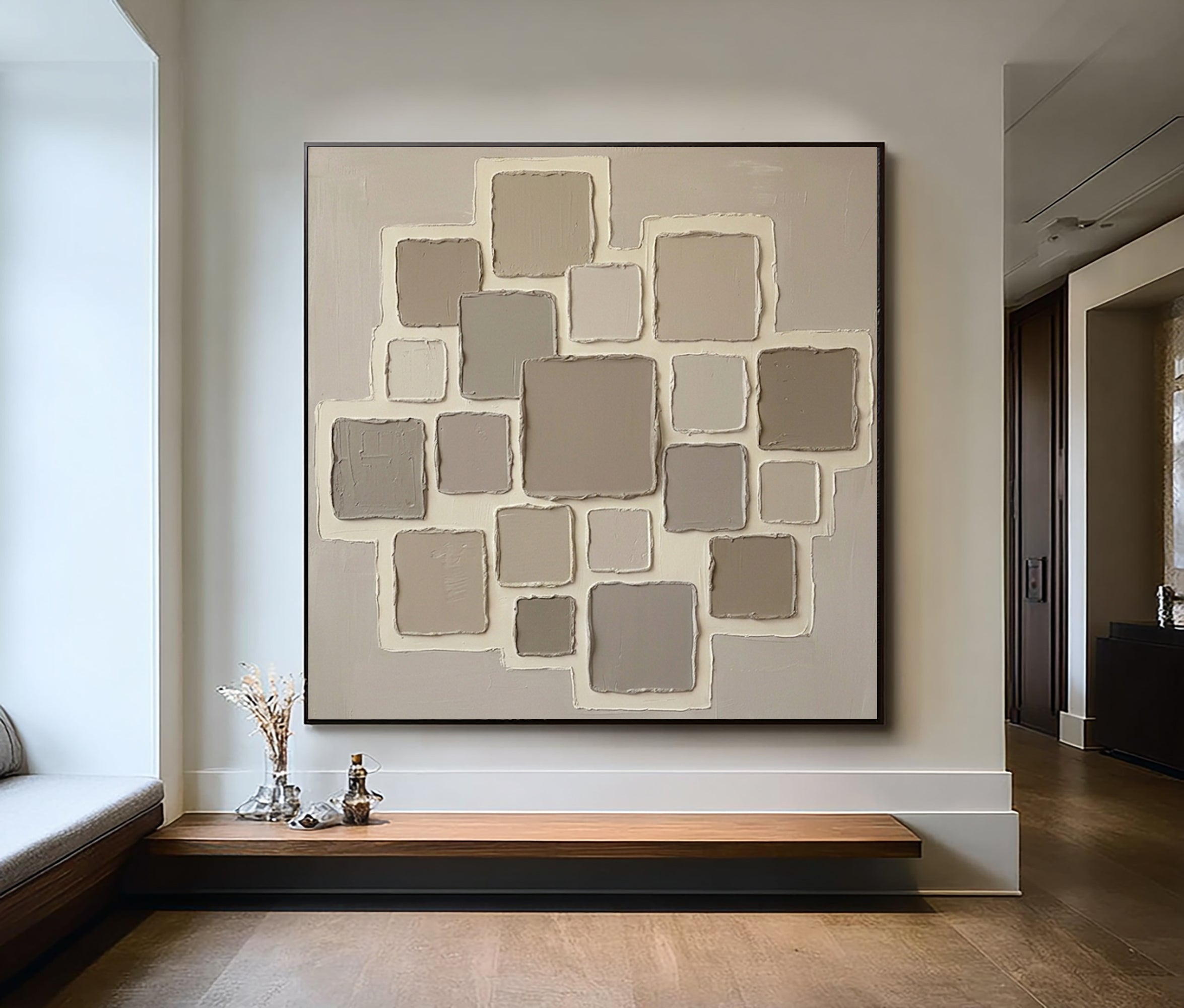Large Linear Texture Oil Painting – Modern Neutral Abstract Wall Art 
