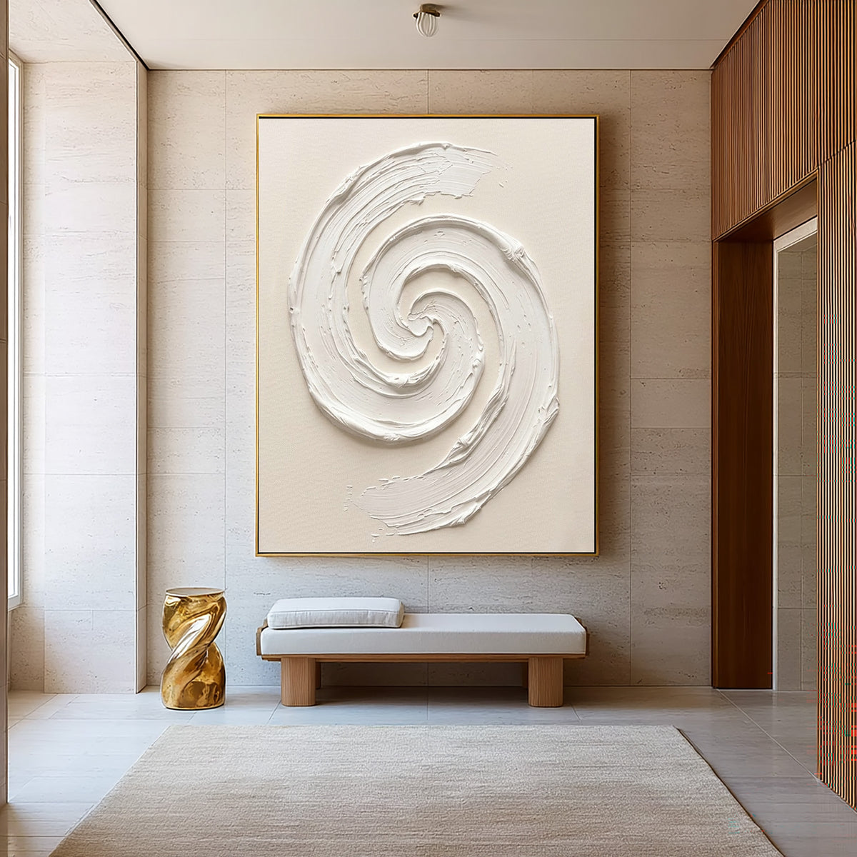 Whirlpool Inspired Minimalist Textured Wall Artwork Handmade White Sculptural Abstract Relief Painting