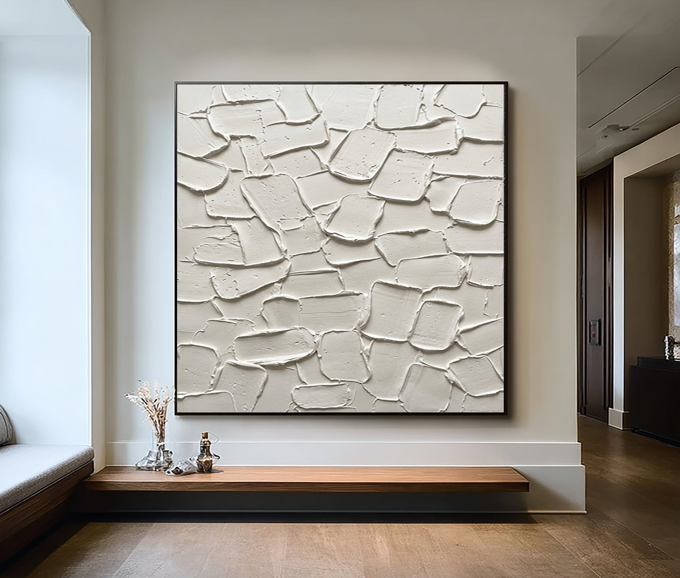 Large Organic Plaster Composition Wall Art Contemporary Neutral Textured Painting 