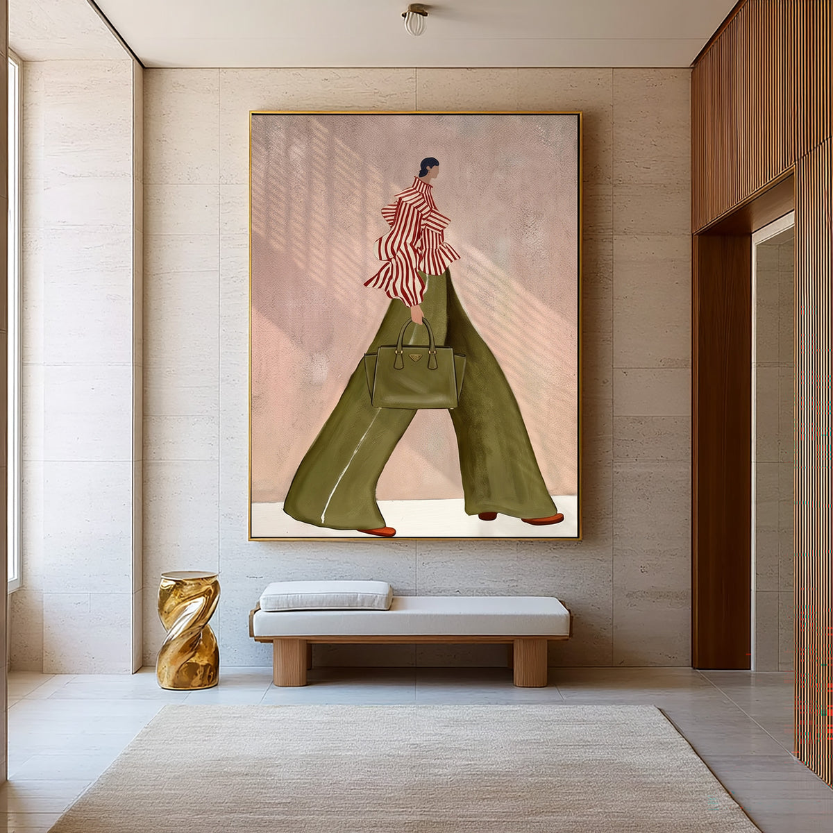 Woman From Behind Green Pants Fashion Painting Contemporary Wall Art