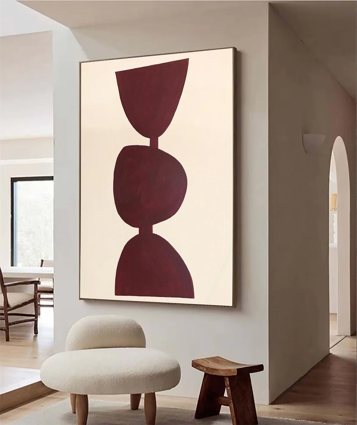 Large Burgundy Abstract Geometric Wall Art Minimalist Canvas Painting