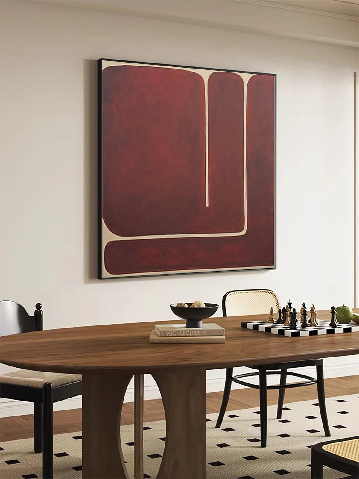 Large Burgundy Minimalist Abstract Wall Art Contemporary Canvas Painting