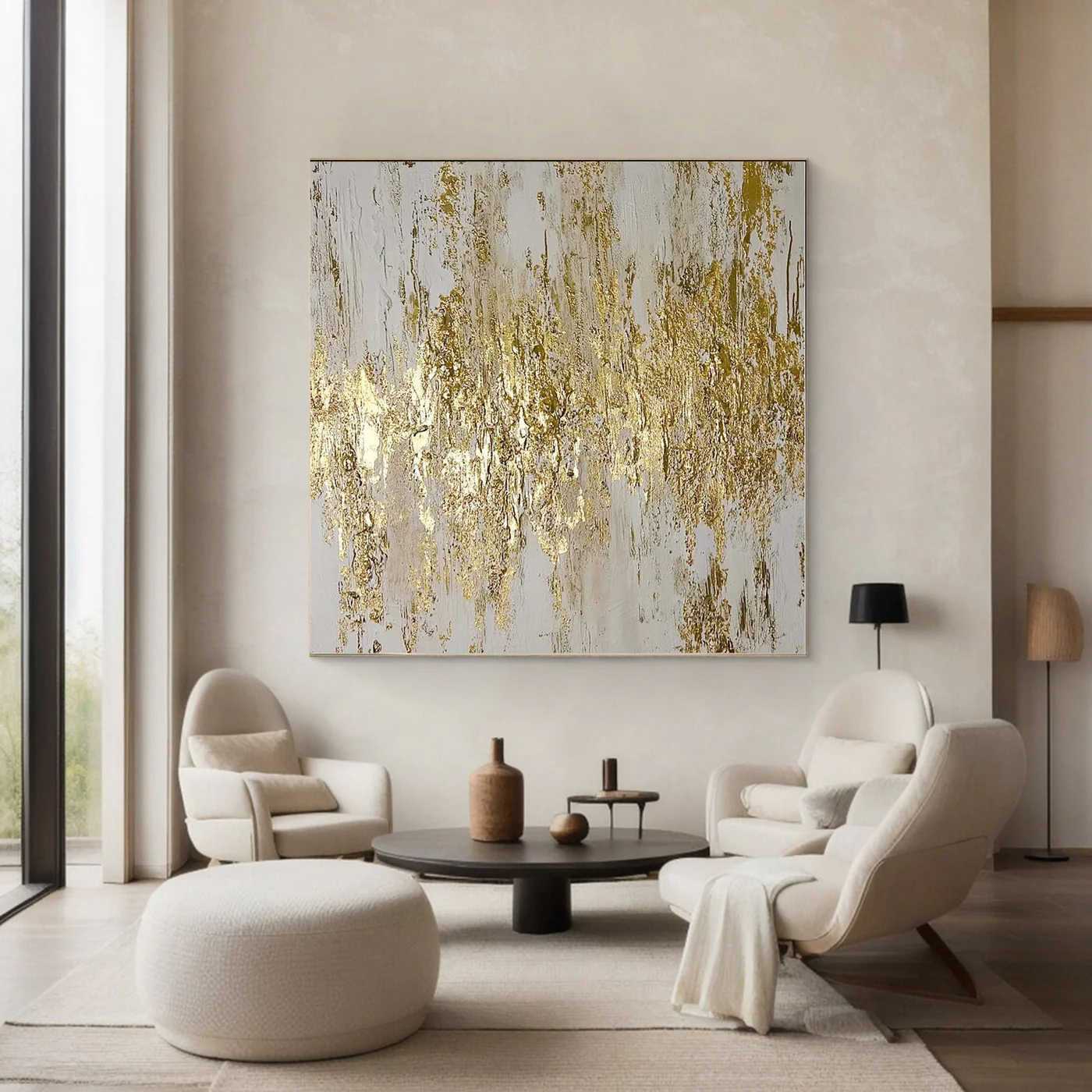 Large Gold Textured Abstract Canvas Art Modern Wall Decor