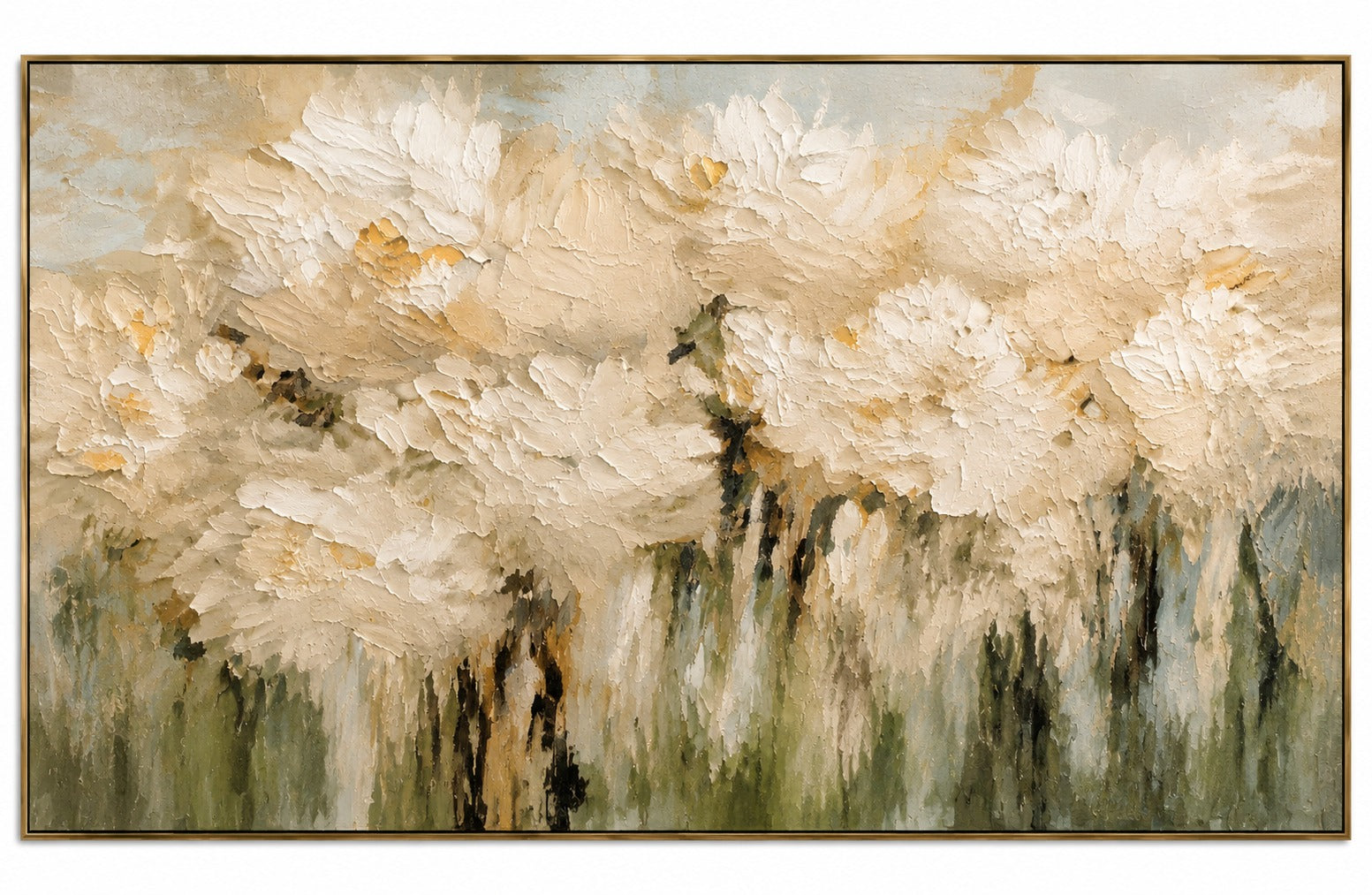 Abstract painting with beige, brown, and green tones
