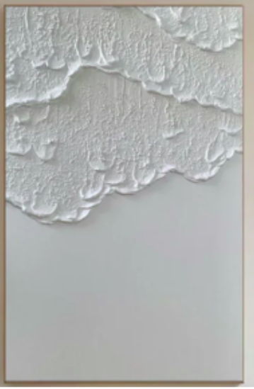 A square framed wall art piece featuring a layered white abstract pattern