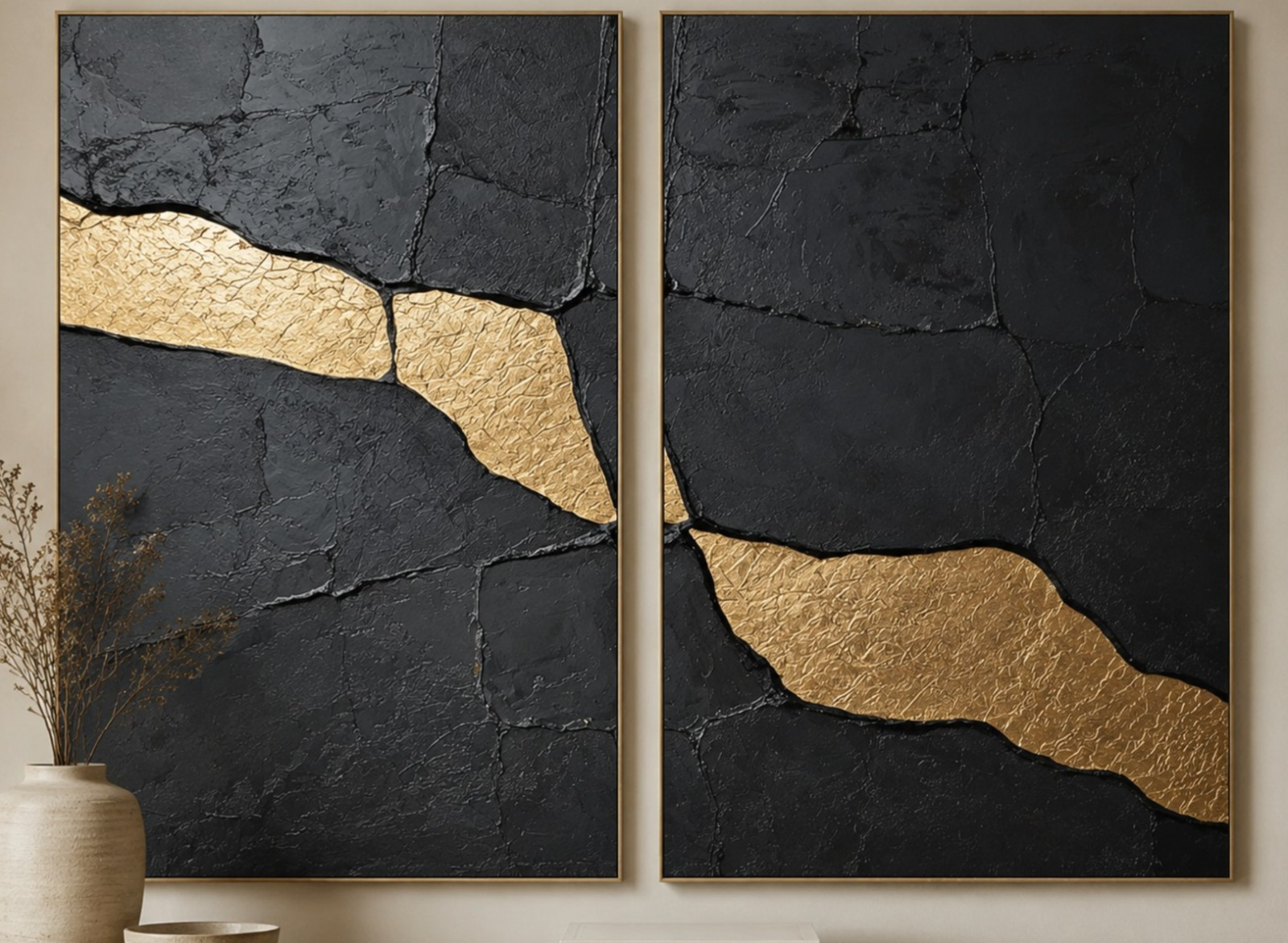Two-piece framed wall art, a modern abstract design 