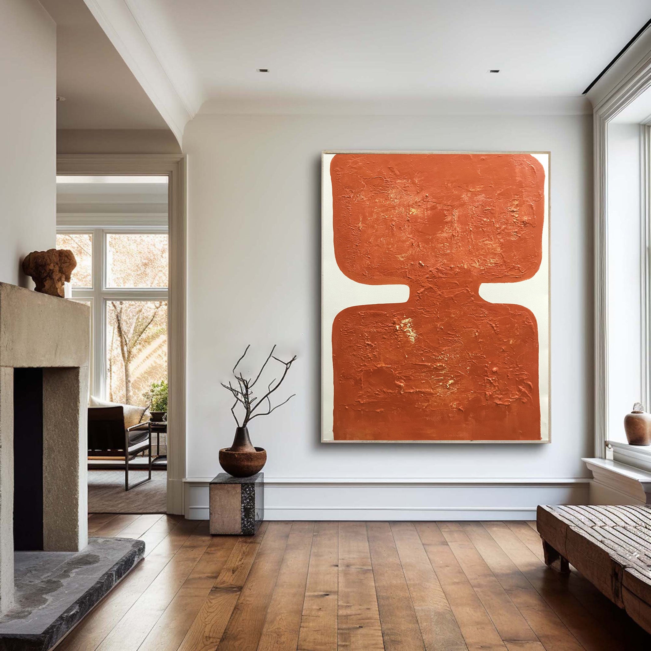 Warm Orange Painting, Architectural Abstract Wall Art #BGA 120
