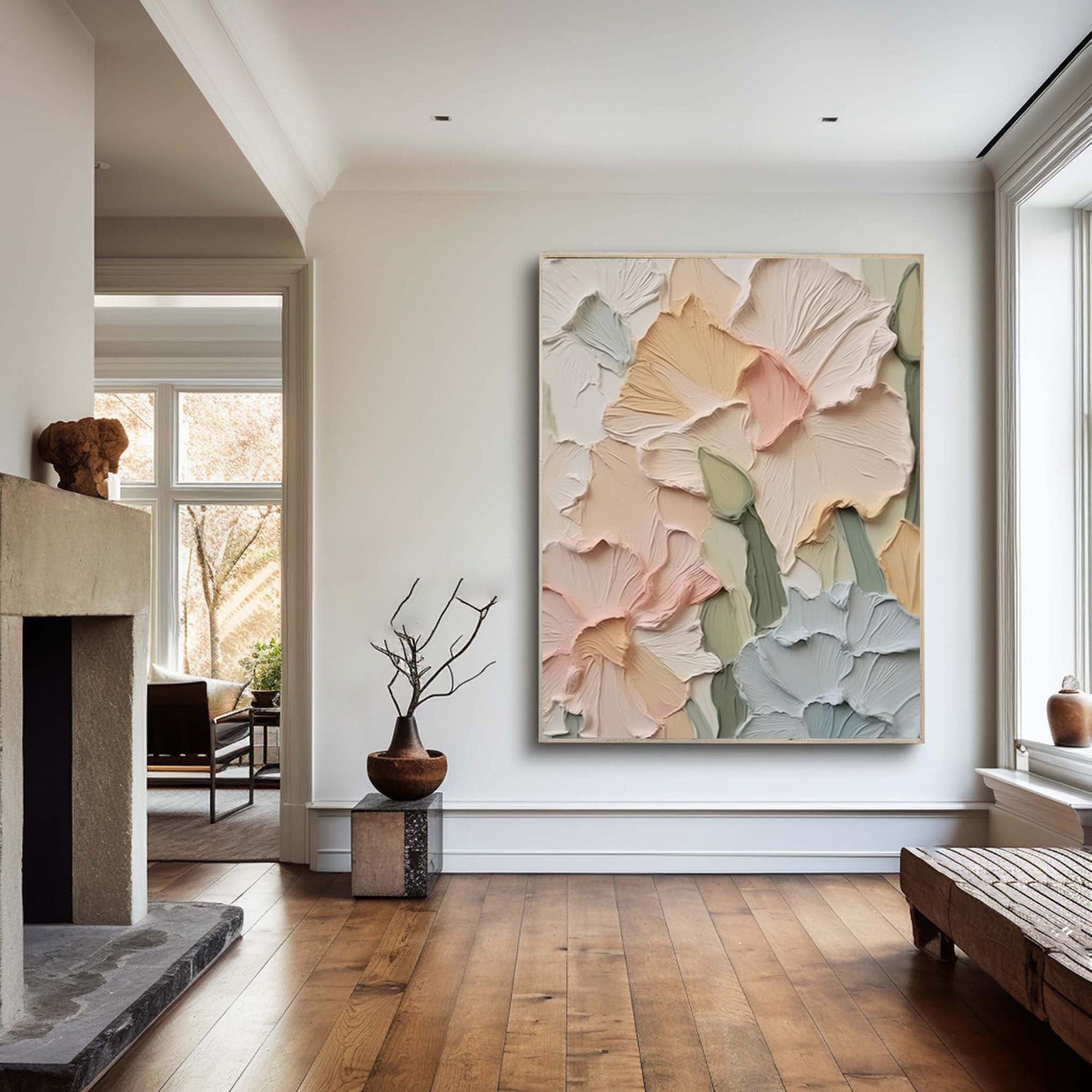 Soft Bloom Relief: 3D Flower Painting, Textured Floral Art #BGA 123