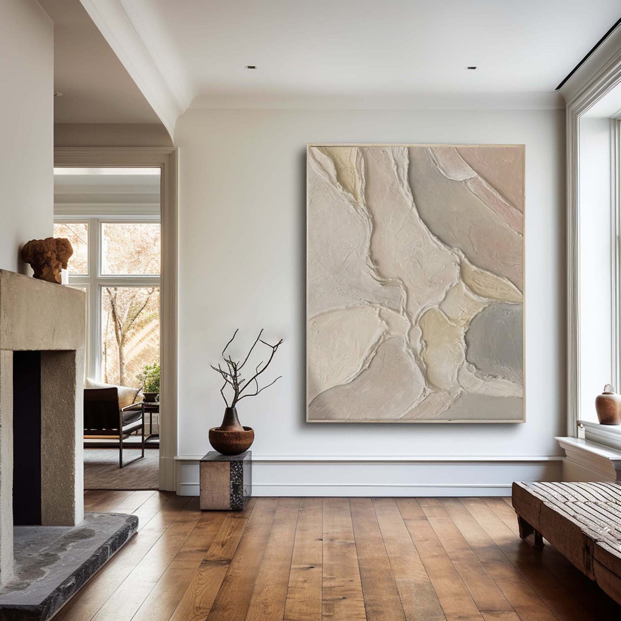 Beige White Gray Painting, Modern Abstract Wall Art #BGA 121