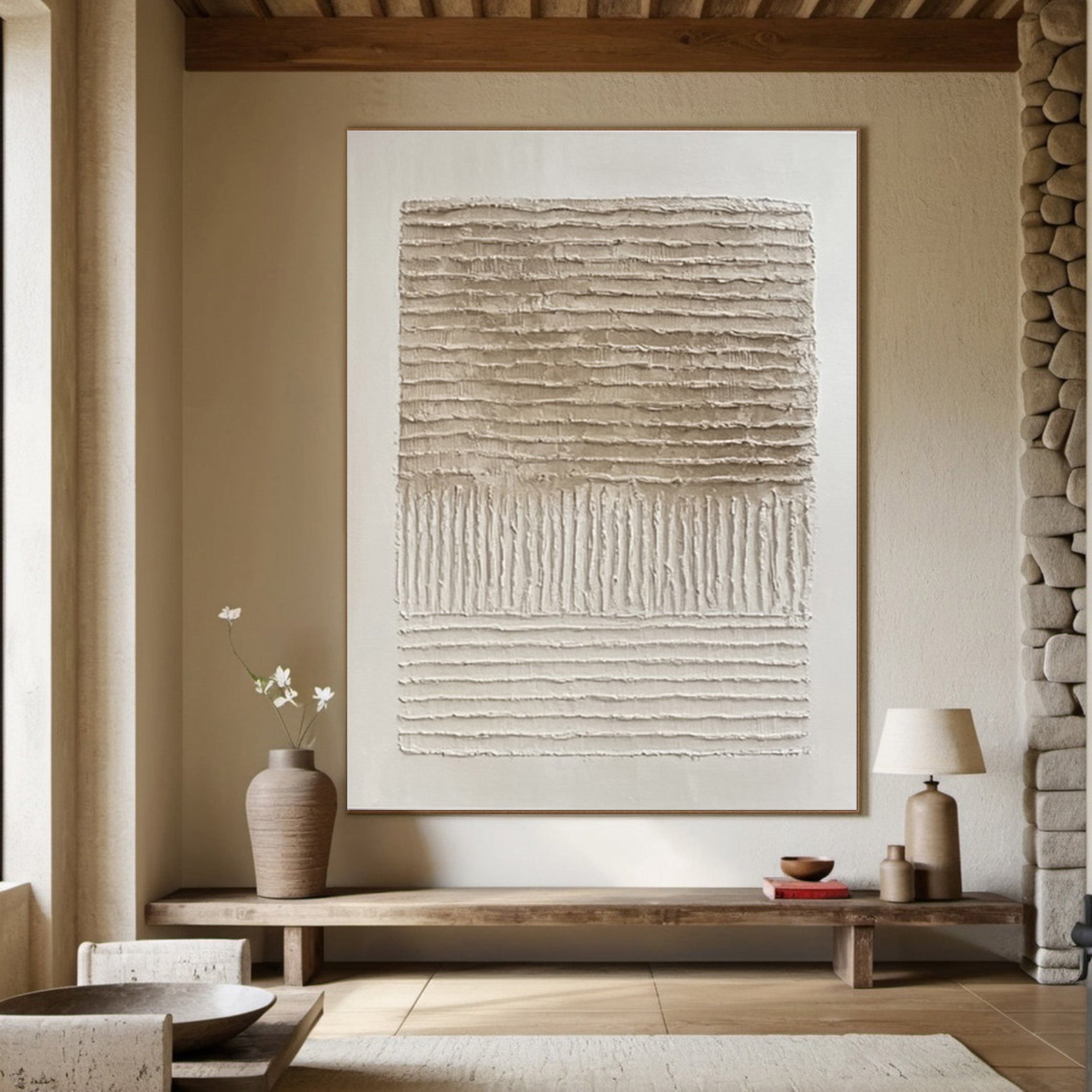 Neutral Art with Horizontal Impasto and Vertical Whispers #BGA 199