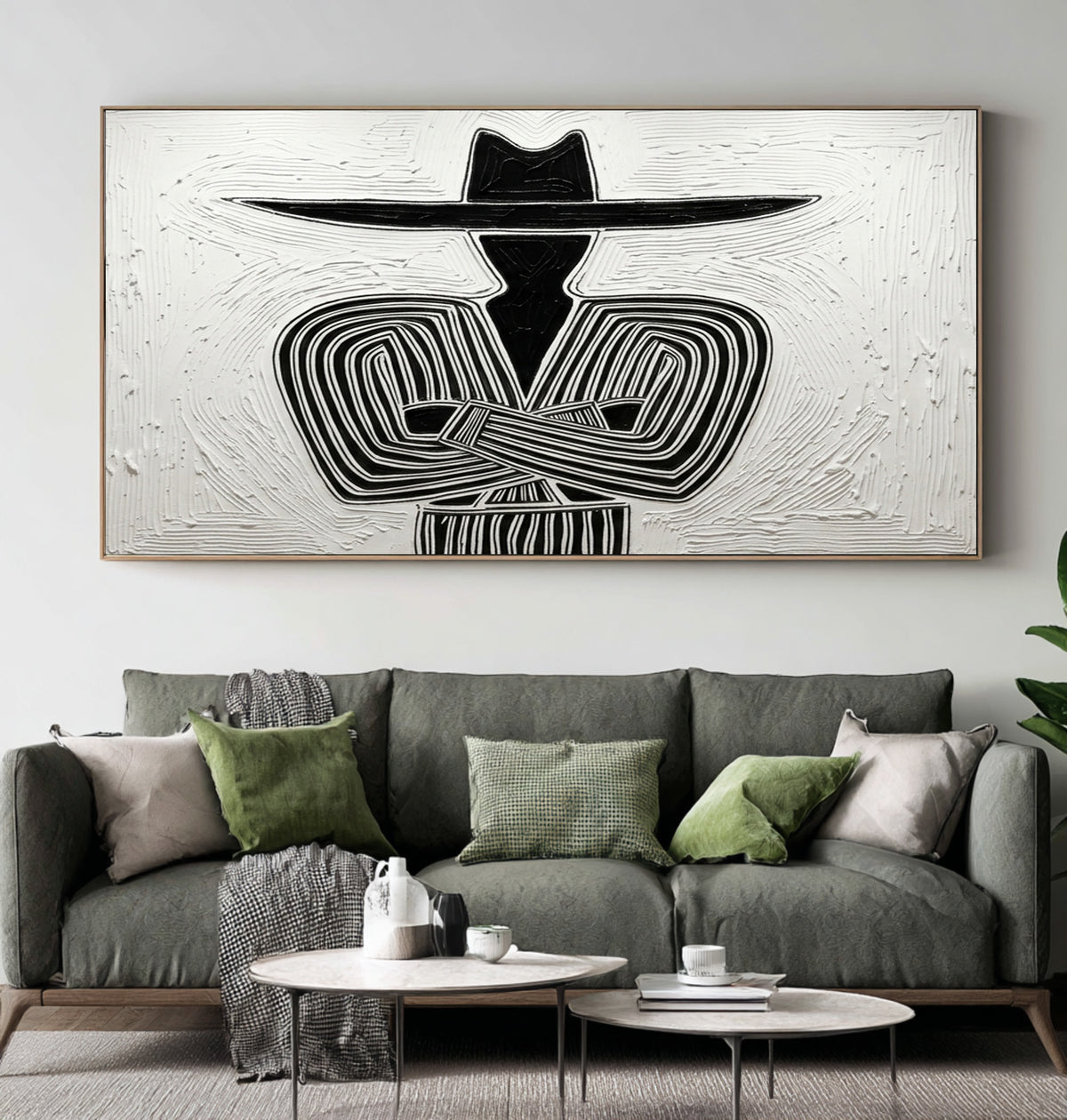 Large Oil Painting Textured Abstract Cowboy Minimalist Western Wall Art