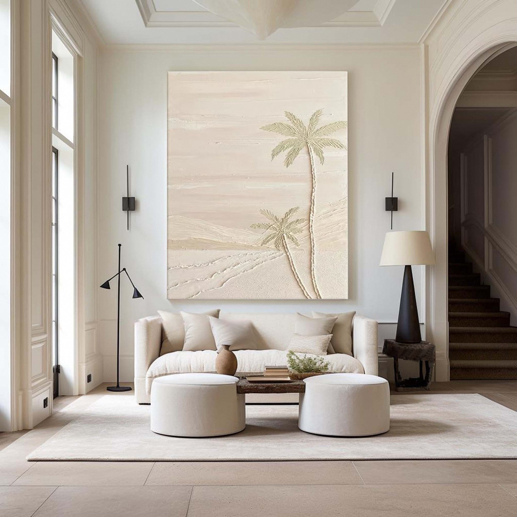Ivory Coast Palms: Neutral Wall Art, Textured Beachscape #BGA 145