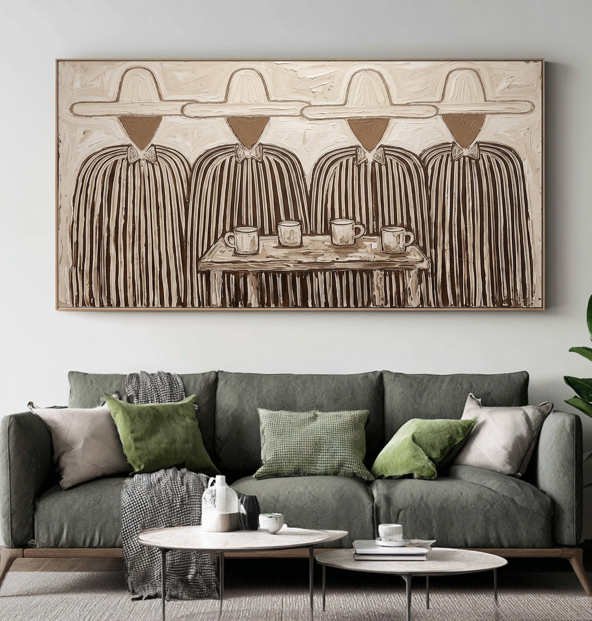 Where Four Stories Meet Figurative Folk Art Painting Four Figures Textured Wall Decor