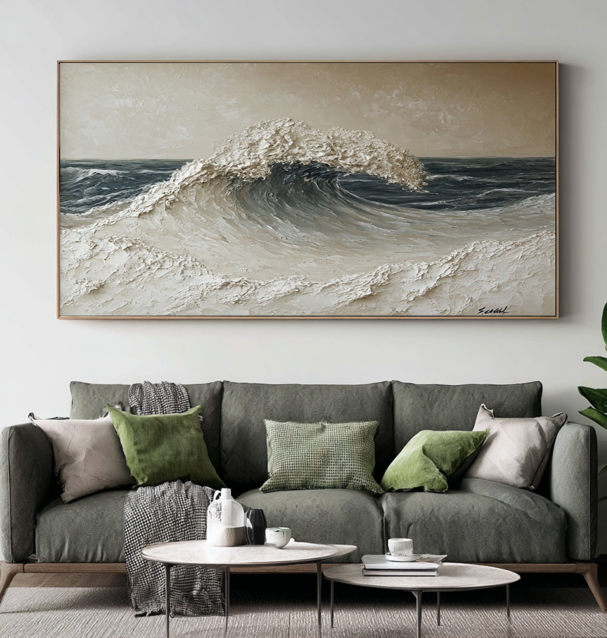 Large Powerful Ocean Wave Wall Art Textured Seascape Oil Painting Dramatic Coastal Artwork Modern Interior Decor