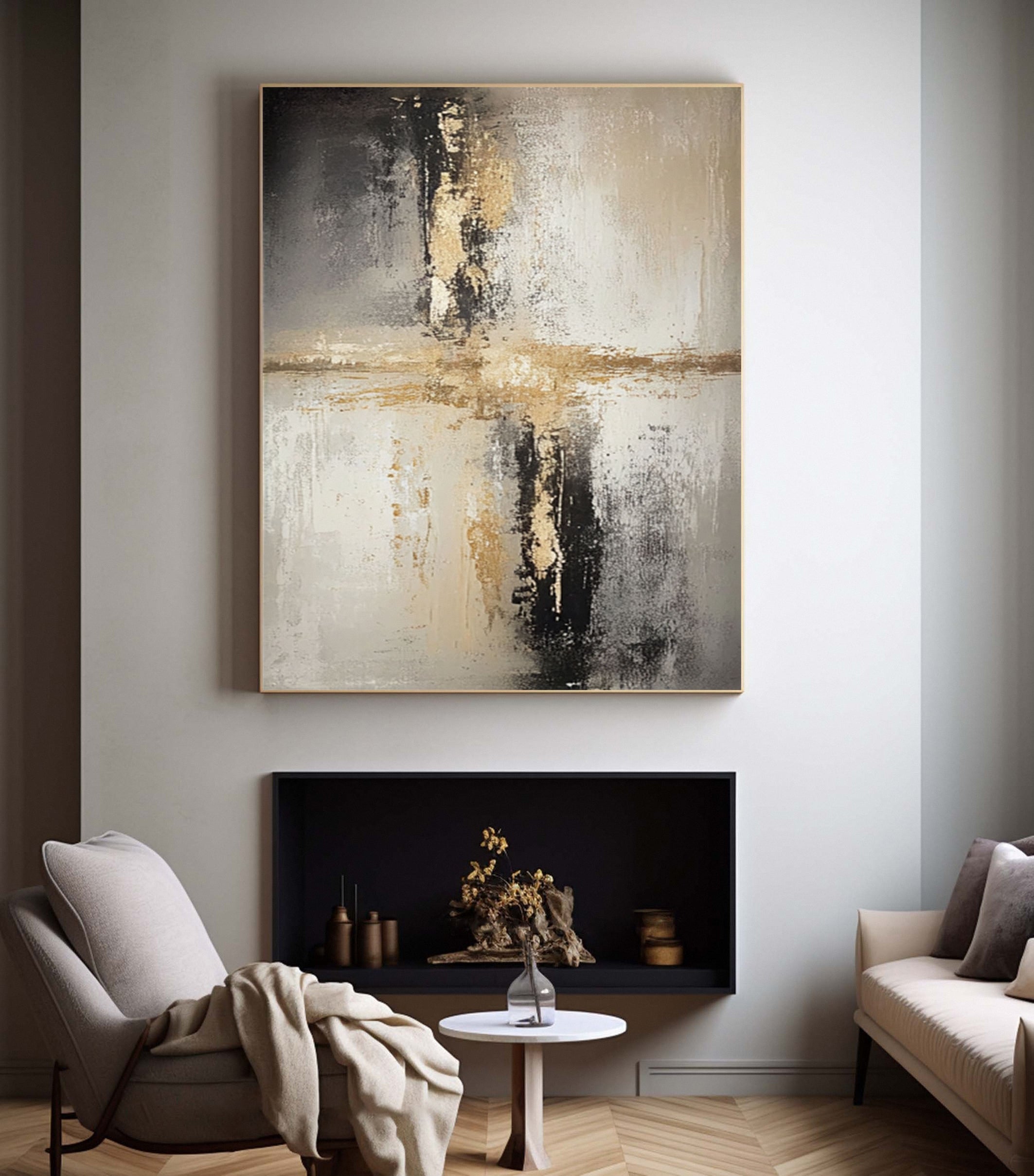 Textured Abstract Art, Light and Shadow with Gold Highlights #BGA 142