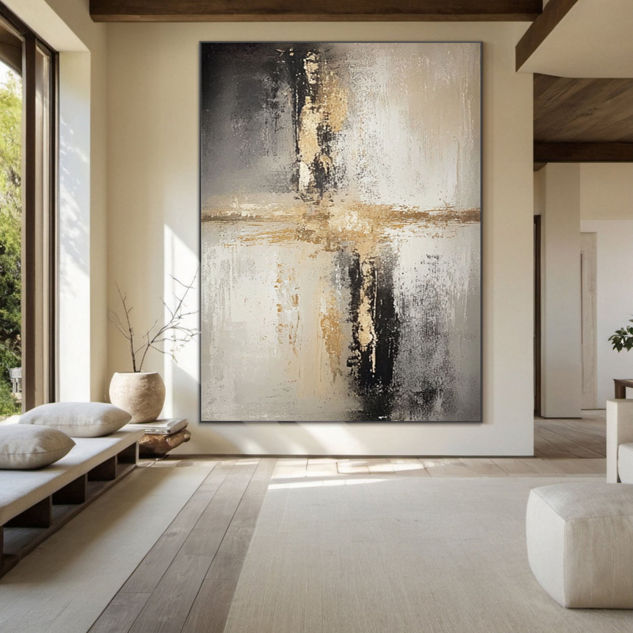 Textured Abstract Art, Light and Shadow with Gold Highlights #BGA 142