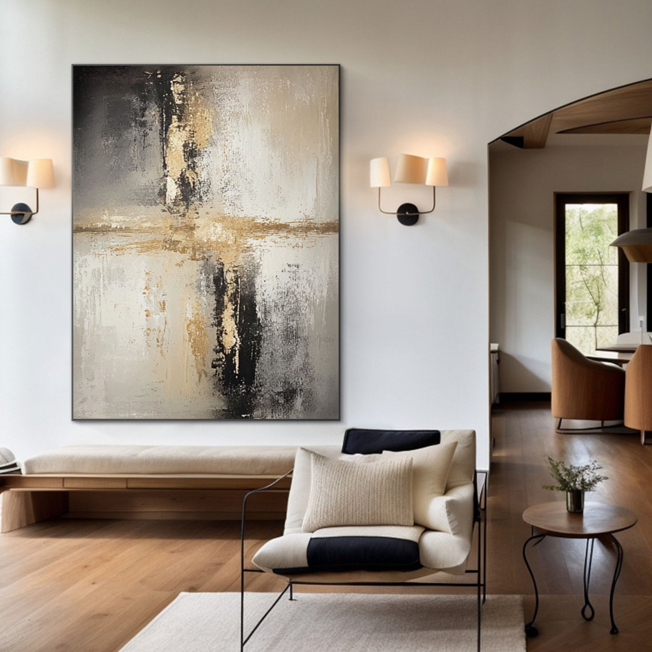 Textured Abstract Art, Light and Shadow with Gold Highlights #BGA 142