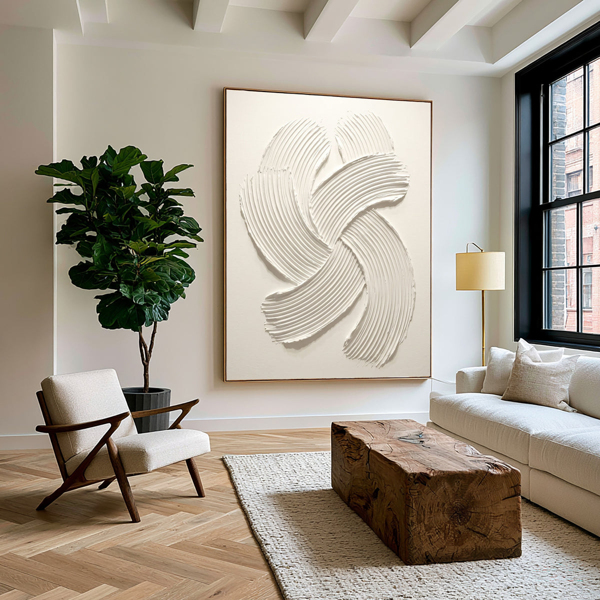 Soft Spiral Sculptural White Abstract Painting Handmade Textured Relief Minimalist Contemporary Wall Art