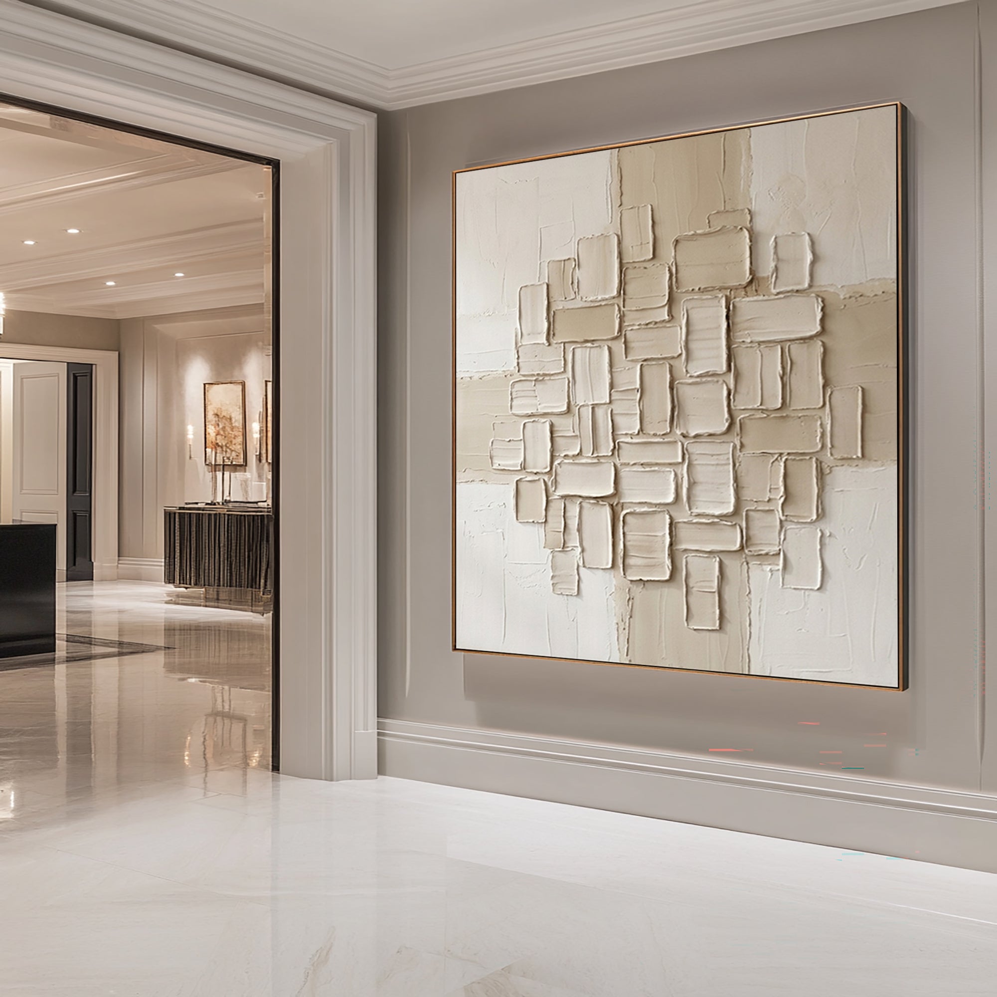 Large Cubic Relief Wall Art Contemporary Neutral Sculptural Texture Canvas Painting