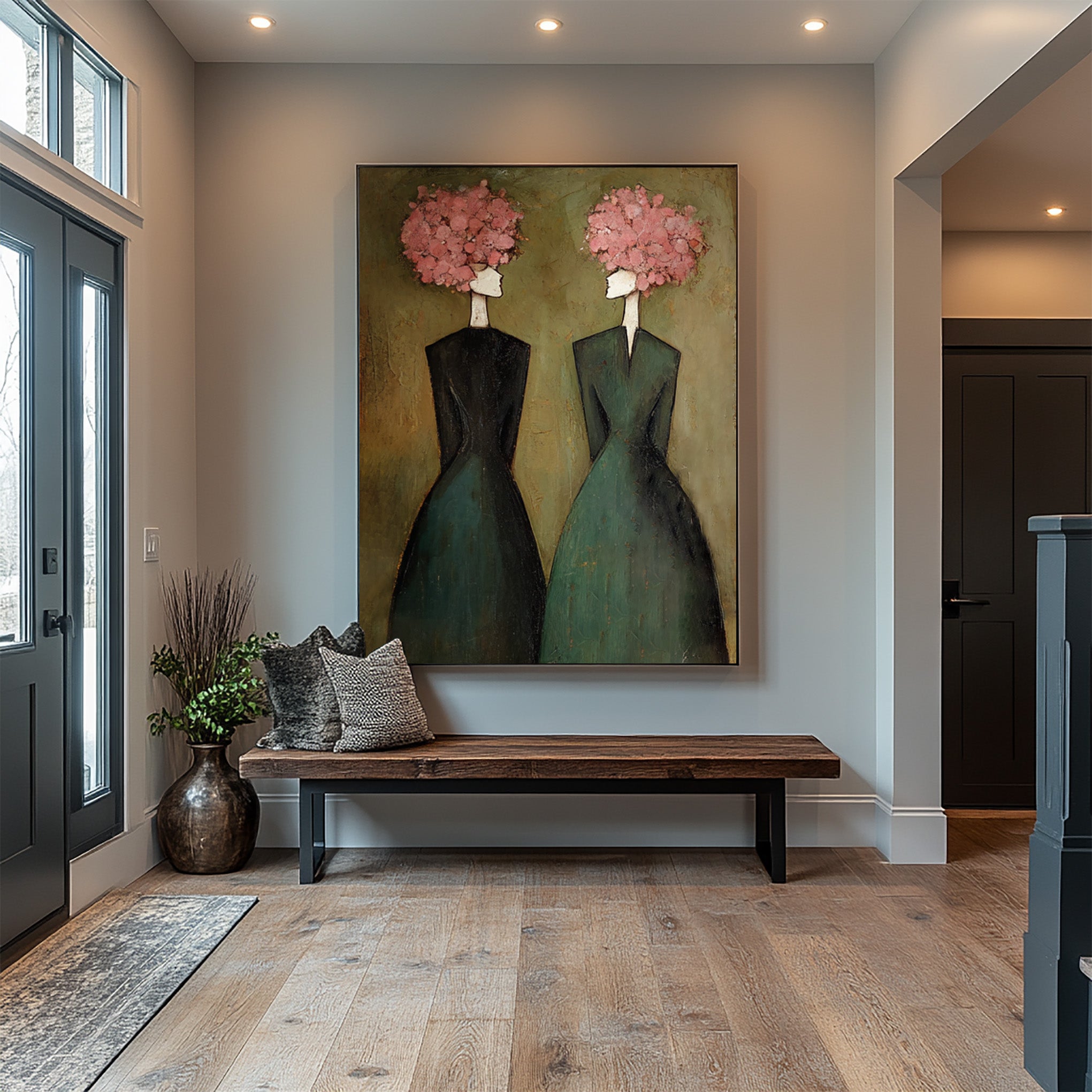 Large Elegant Figurative Oil Painting on Canvas – Modern Pink Portrait Wall Art #WAB 034