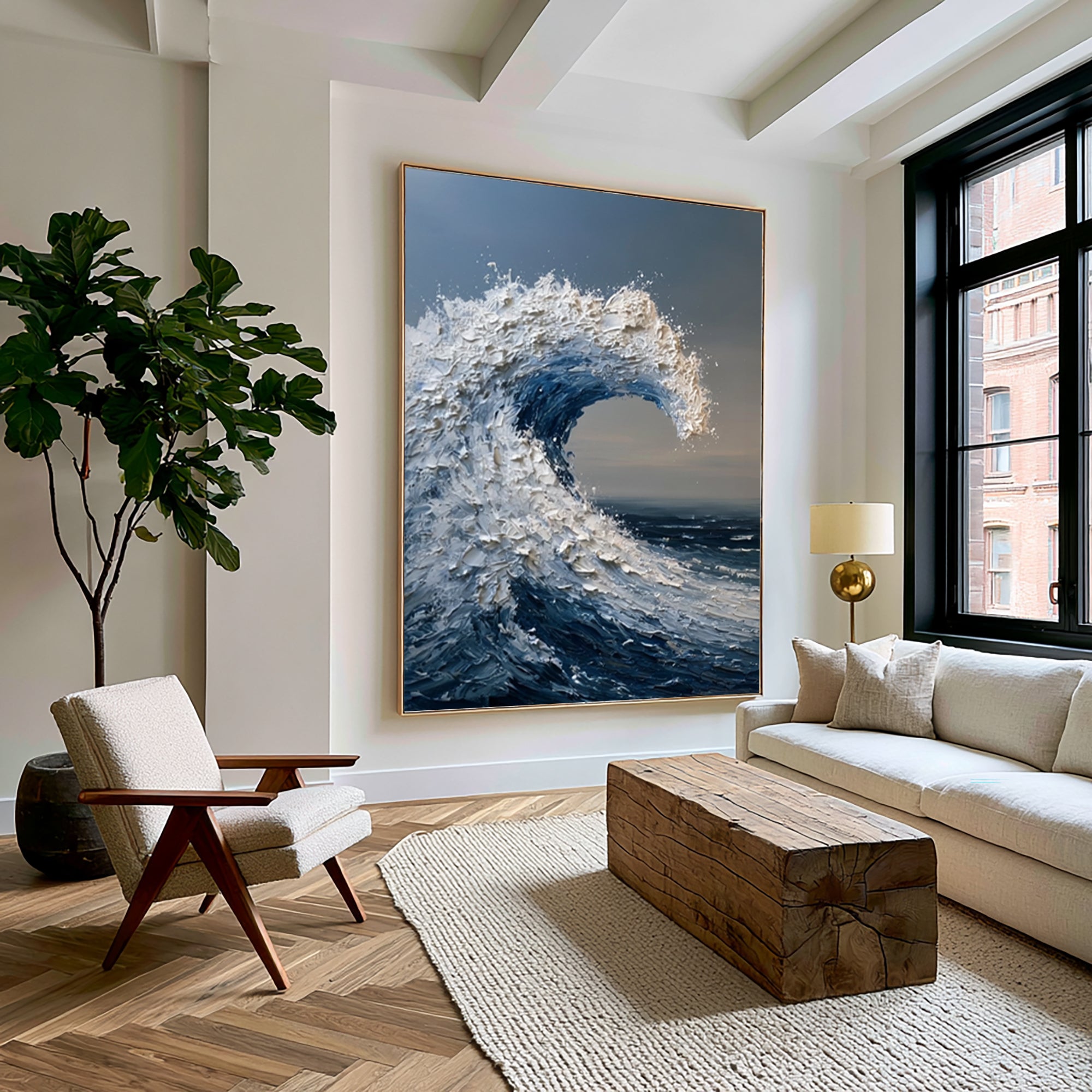 Large Ocean Wave Wall Art Textured Oil Painting Coastal Seascape Modern Abstract Sea Wave Artwork Contemporary Luxury Home Decor