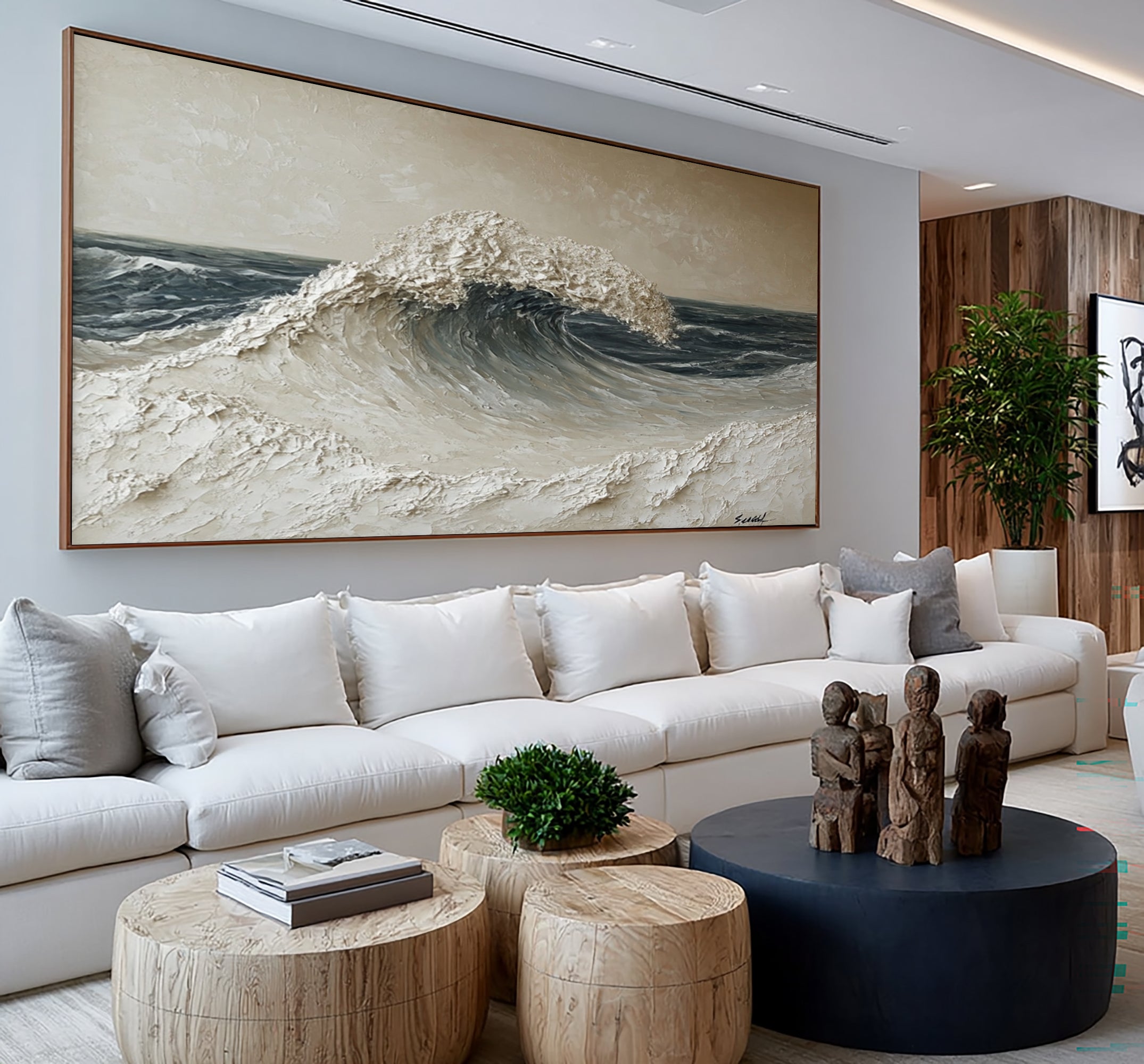 Large Powerful Ocean Wave Wall Art Textured Seascape Oil Painting Dramatic Coastal Artwork Modern Interior Decor