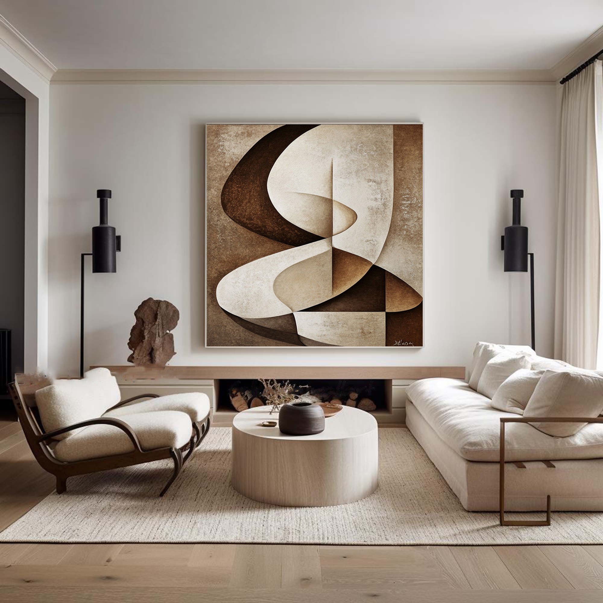 Geometric Abstract Oil Painting for Modern Room Decor #BBA 046