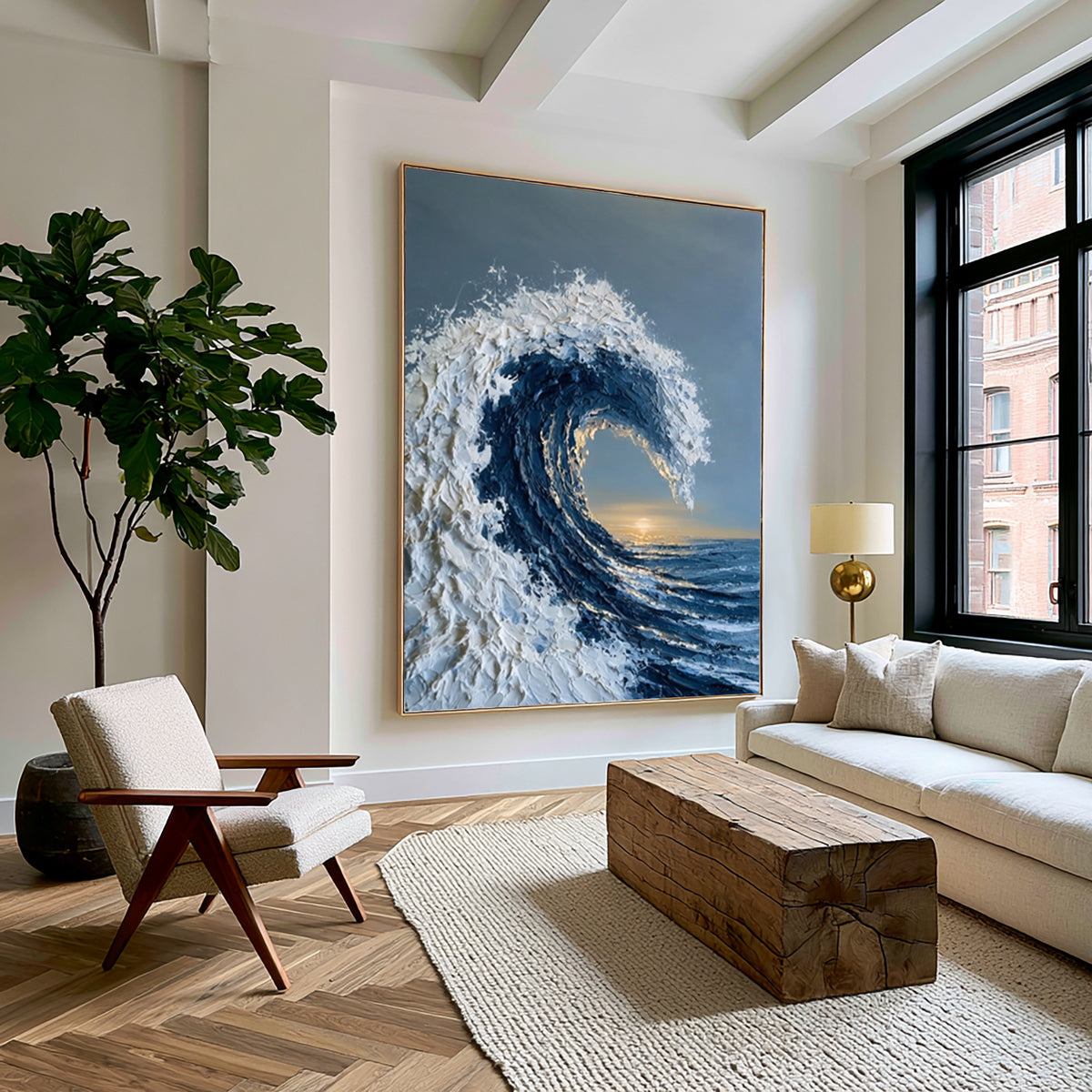 Large Gallery Style Ocean Wave Wall Art Textured Oil Painting Coastal Seascape Cowboy Cowgirl Inspired Vintage Americana Artwork Luxury Decor
