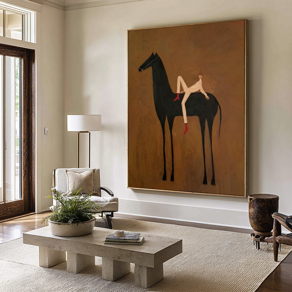 Large Abstract Horse Rider Wall Art Contemporary Equestrian Painting