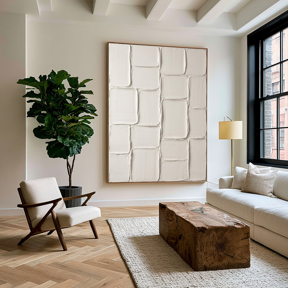 Hand Painted Ivory Plaster Blocks Large Textured Wall Art Modern Architectural Relief Contemporary Artwork