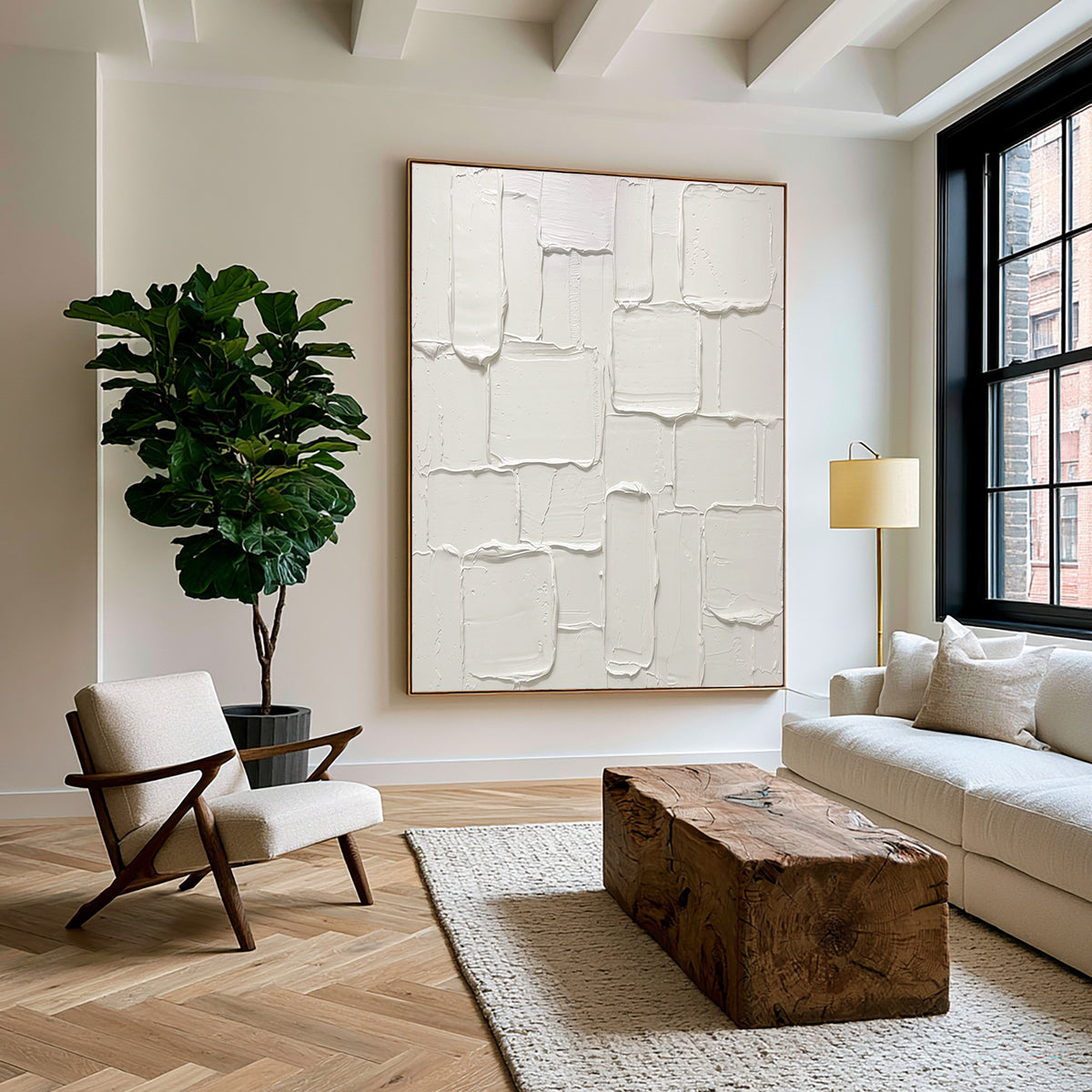 Minimalist White Sculptural Textured Canvas Artwork Handmade Abstract Painting Neutral Modern Interior Decor