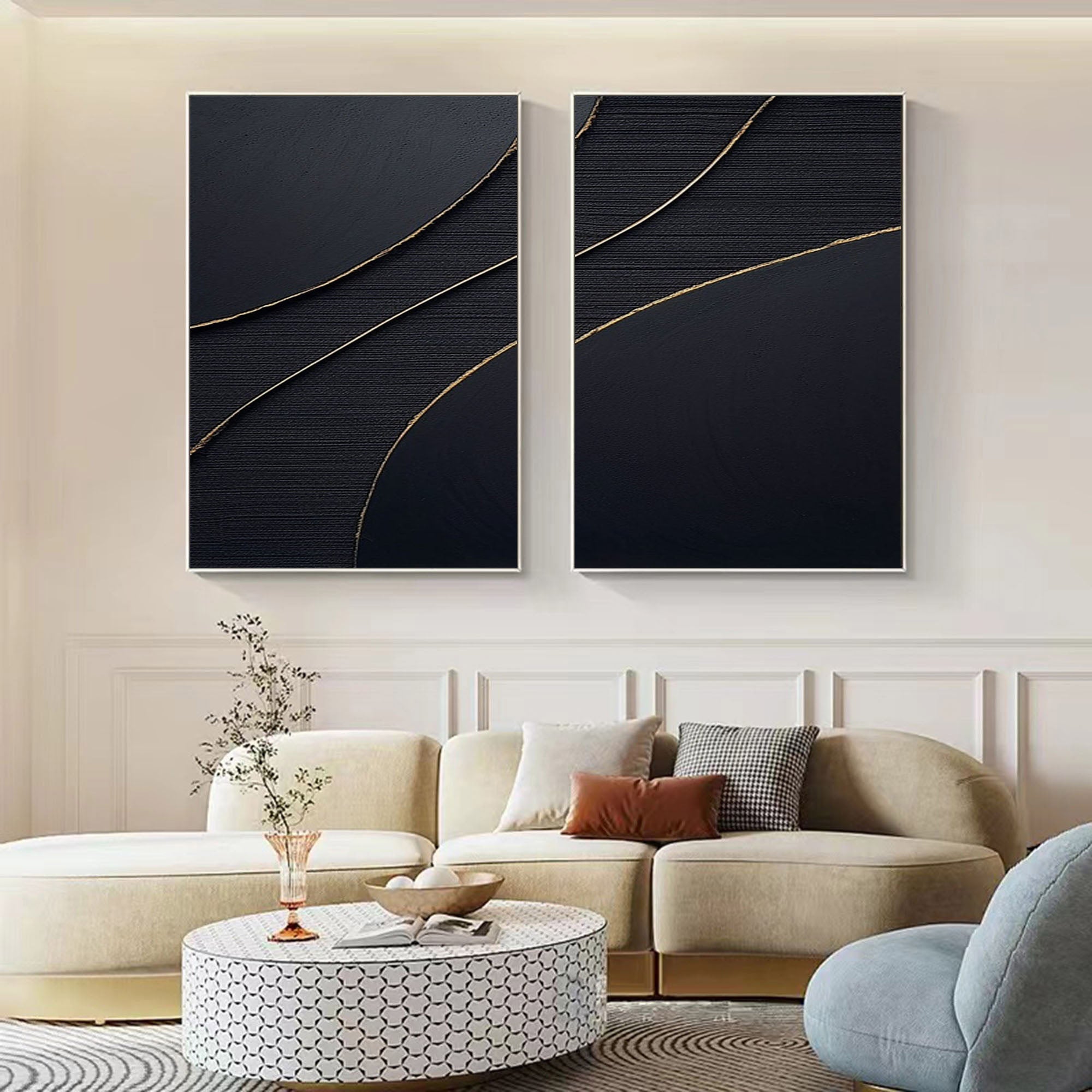 Black Abstract Painting SET OF 2 #CXA 012